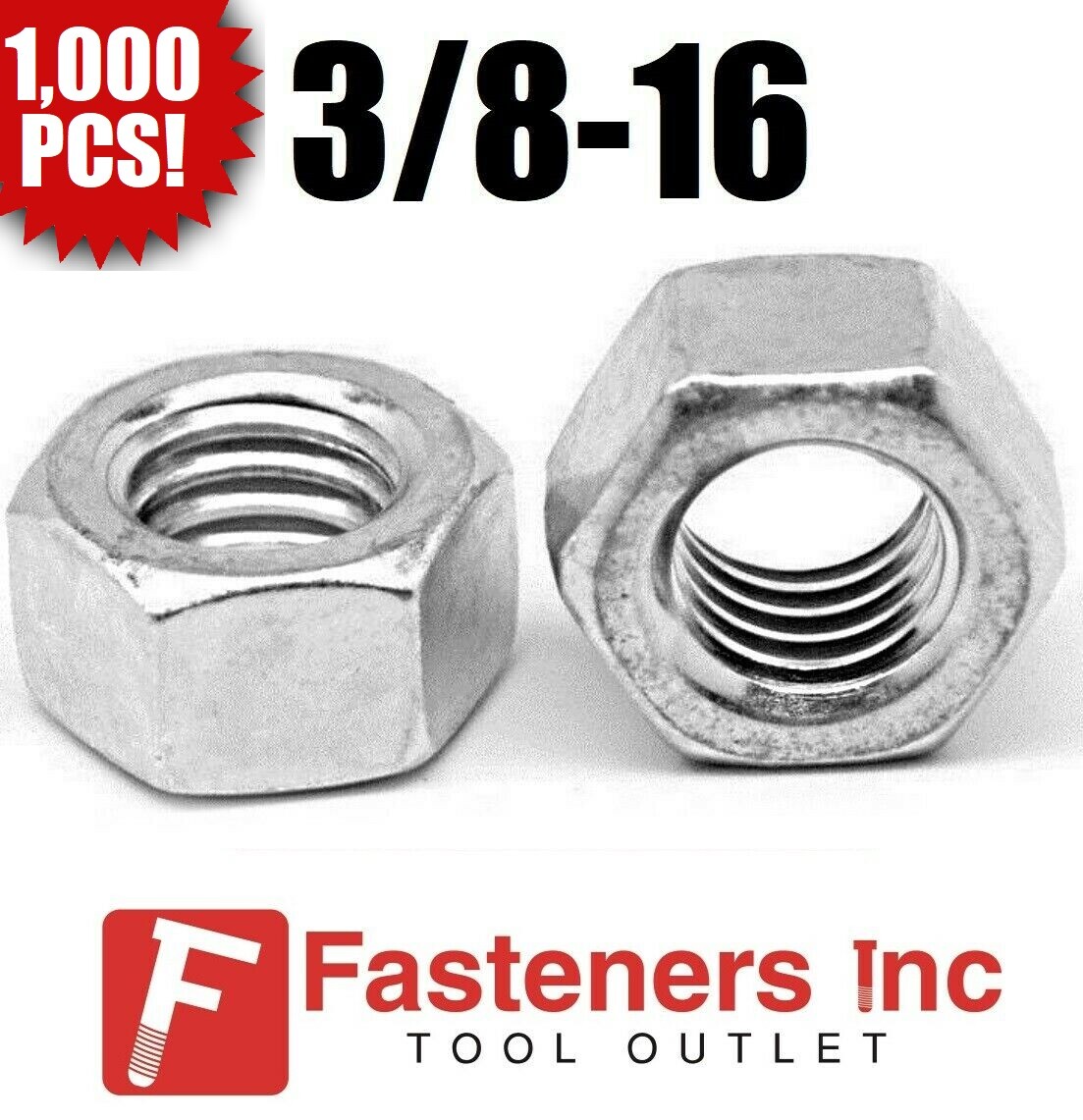 (Qty 1000) 3/8-16 Low Carbon Grade 2 Finished Hex Nuts Zinc Plated