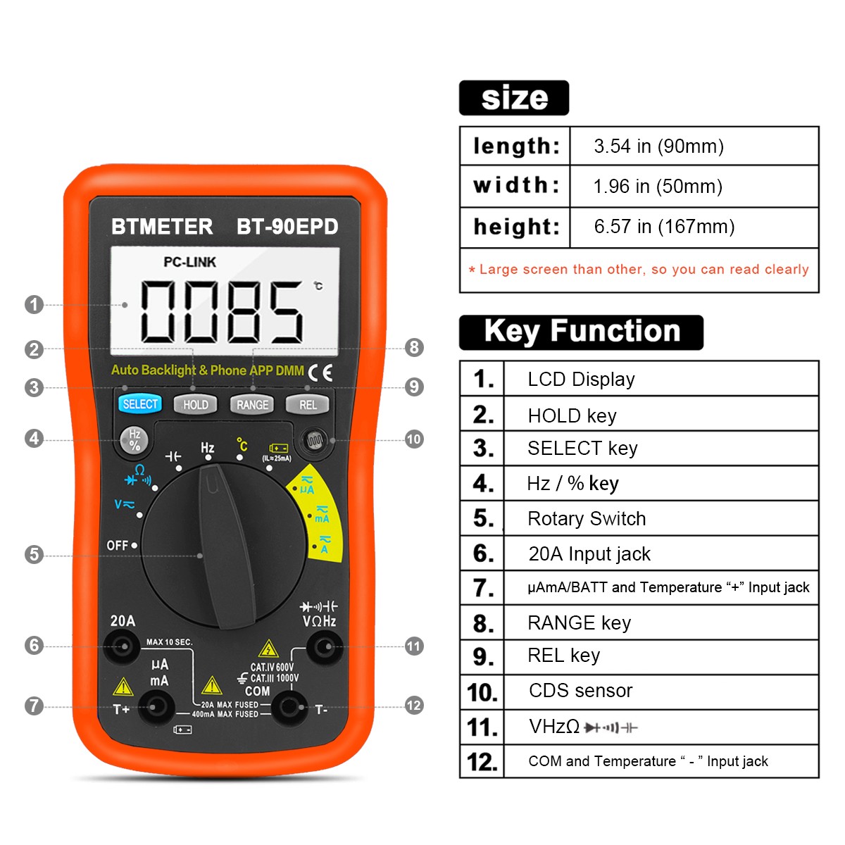 Bluetooth APP Digital Multimeter Auto Ranging 4000 Counts AC/DC Voltage Current