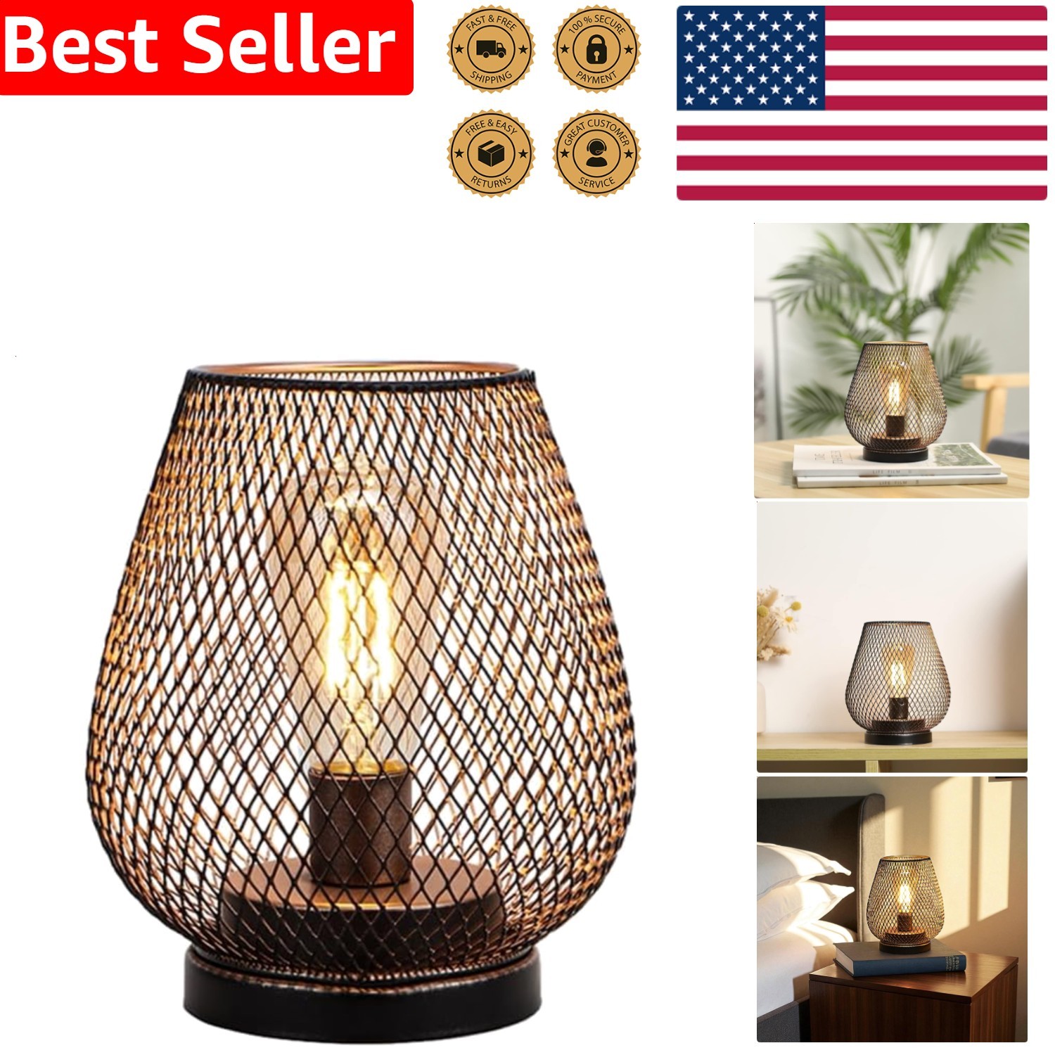 LED Table Lamps: Portable Metal Cage Accent Lights for Indoor Patio Decor Pair