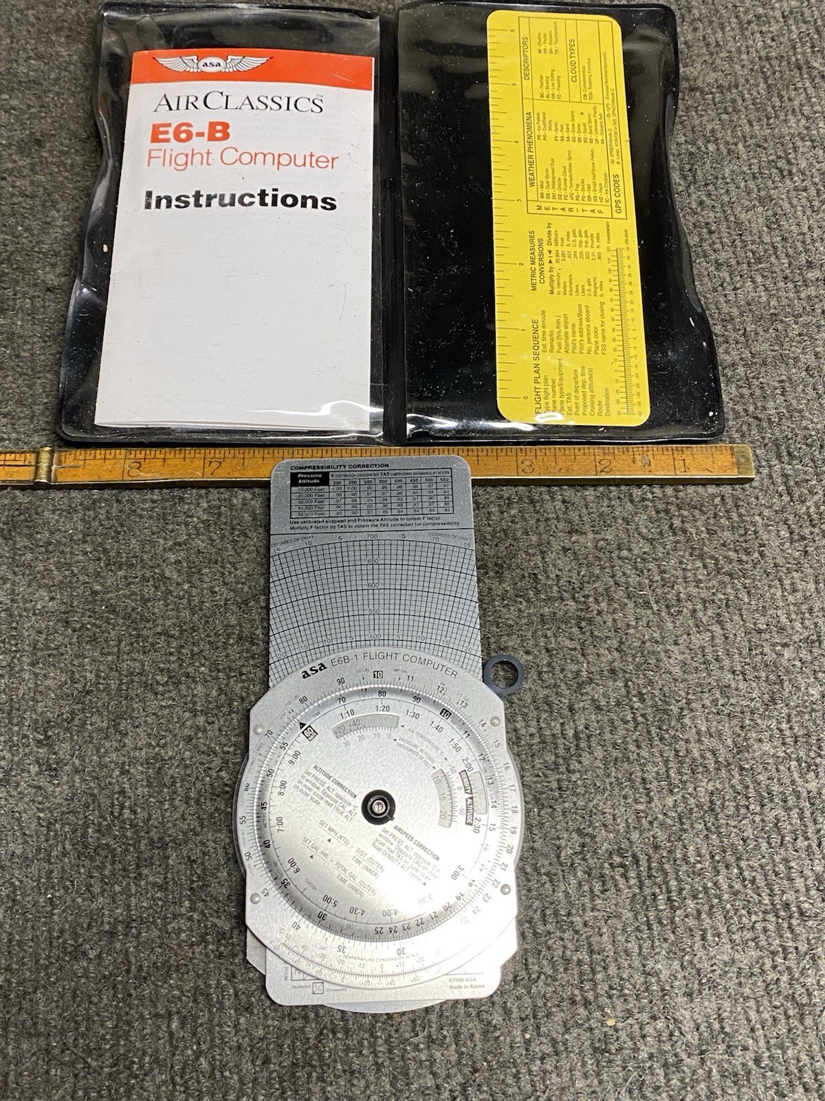 ASA MICRO E6-B ALUMINUM FLIGHT COMPUTER p/n ASA-E6B-1 With Instructions And Case