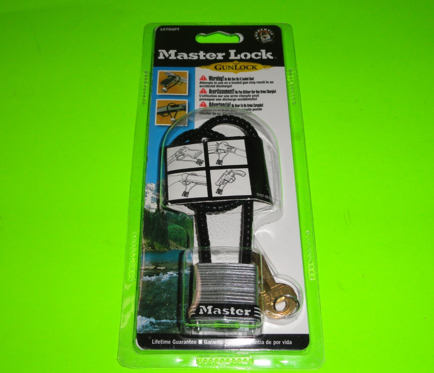 Master Lock 14" Gun PadLock+2 Keys Braided Stainless Steel Cable 107DSPT Gunlock