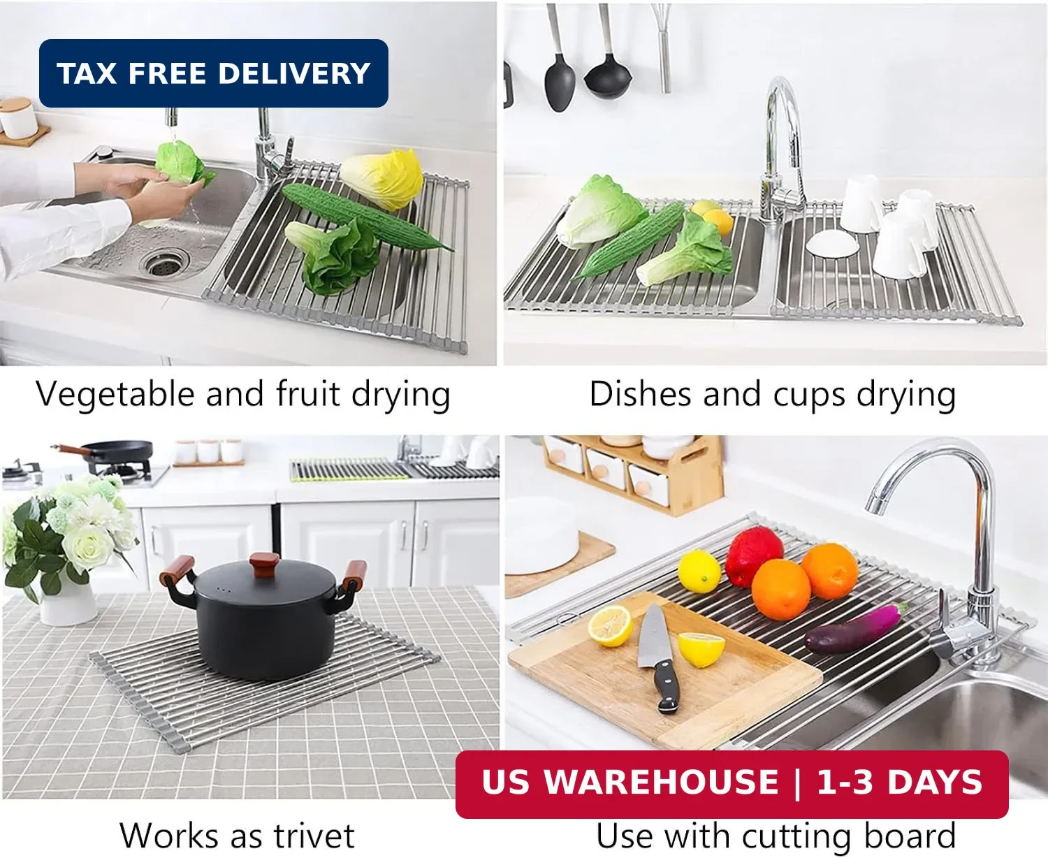 17.7" x 15.5" Roll Up Dish Drying Rack Over Sink Drying Rack Sink Cover Kitchen