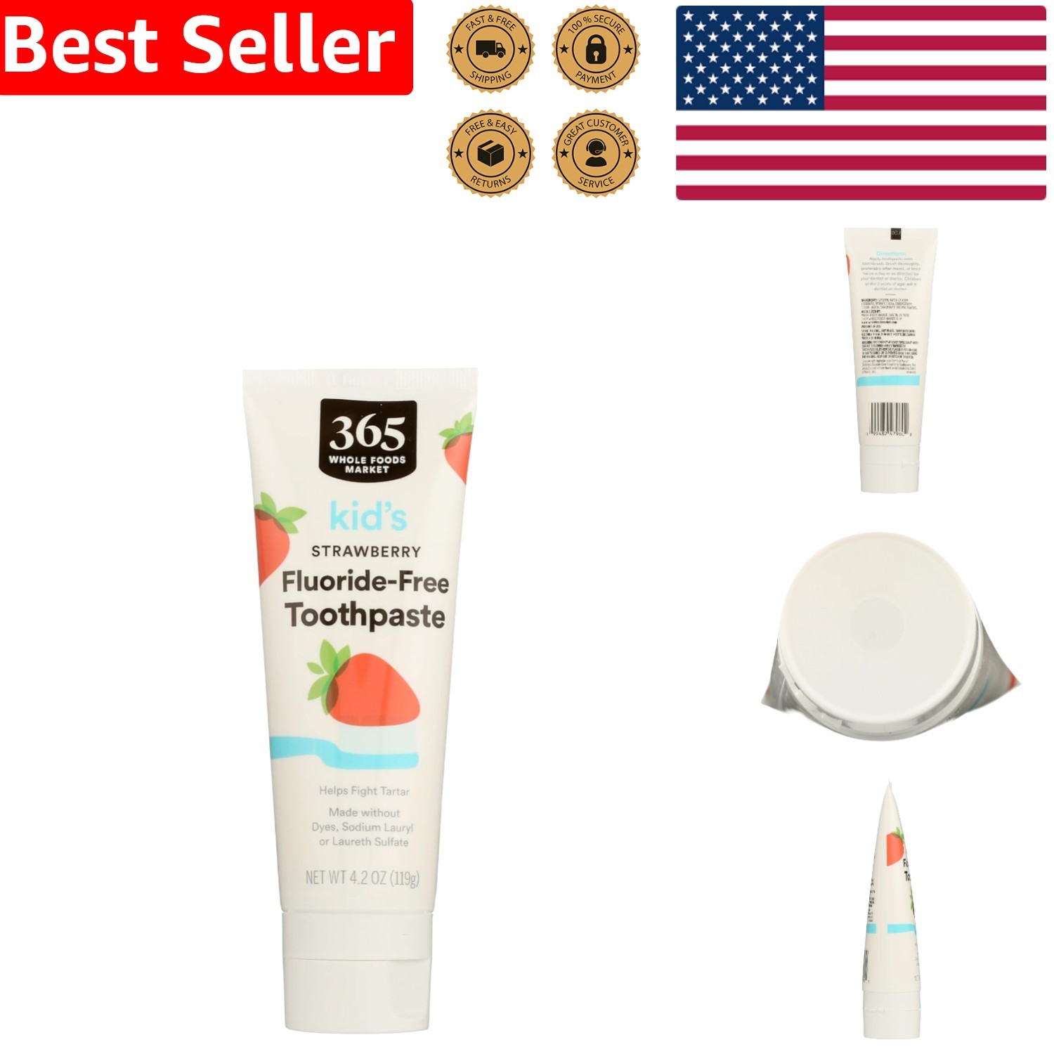 Delicious Strawberry Toothpaste for Kids - Gentle & Fluoride-Free, 4.2 Oz
