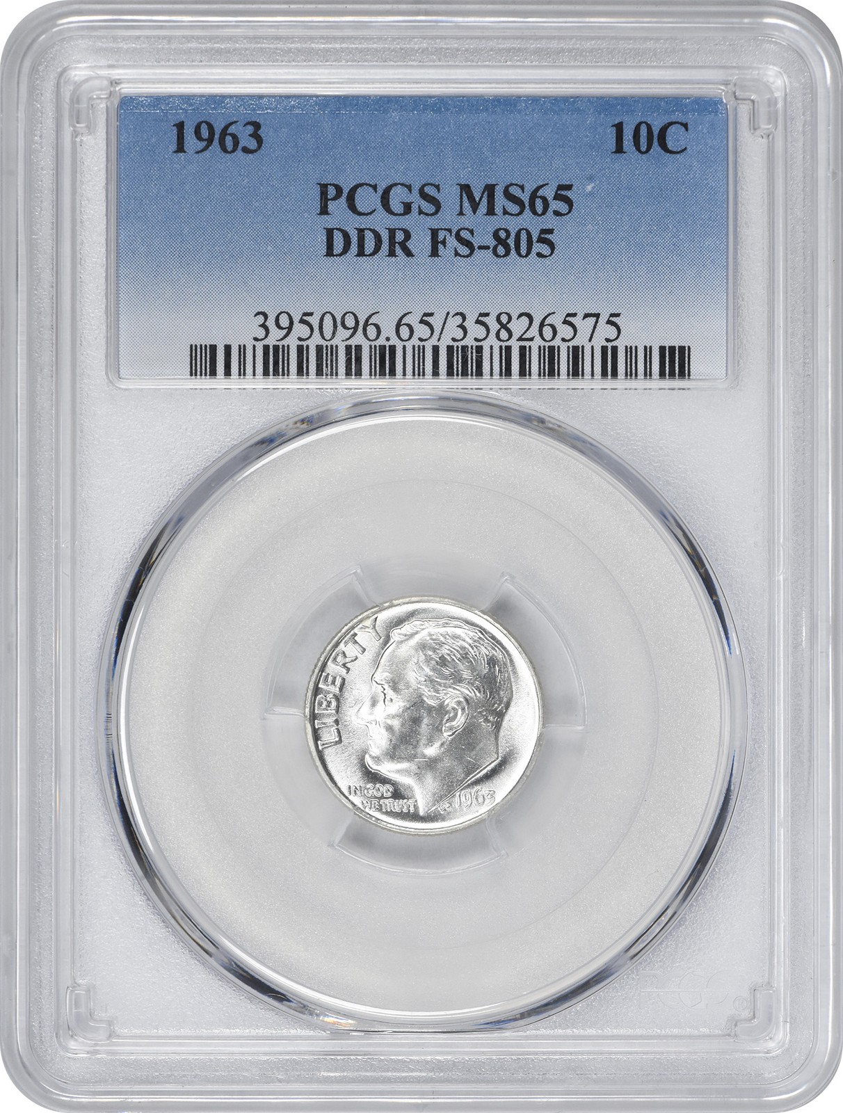 1963 Roosevelt Silver Dime DDR FS-805 MS65 PCGS