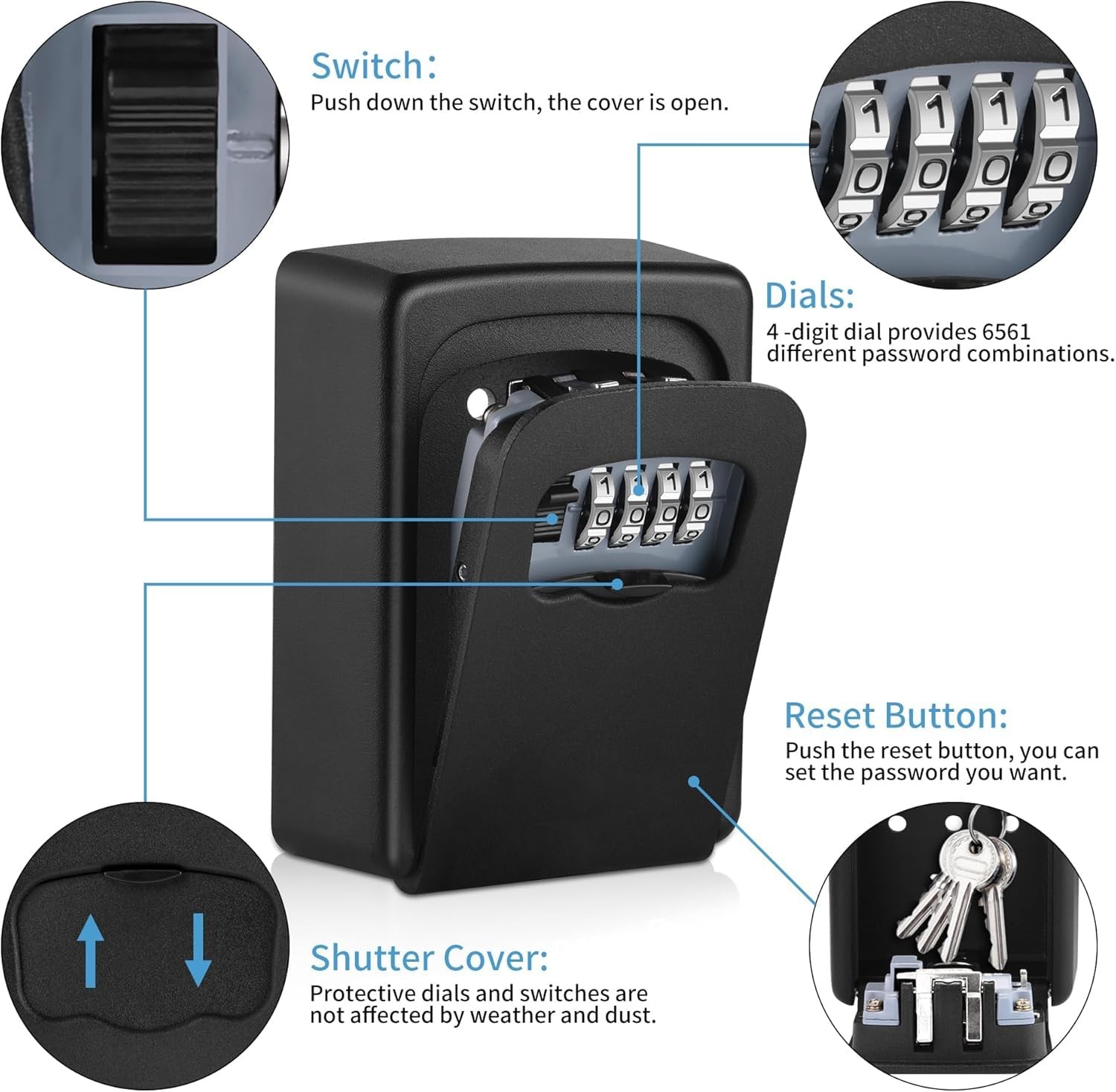 Key Lock Box for Outside - Sturdy and Durable 1-Quantity, Black