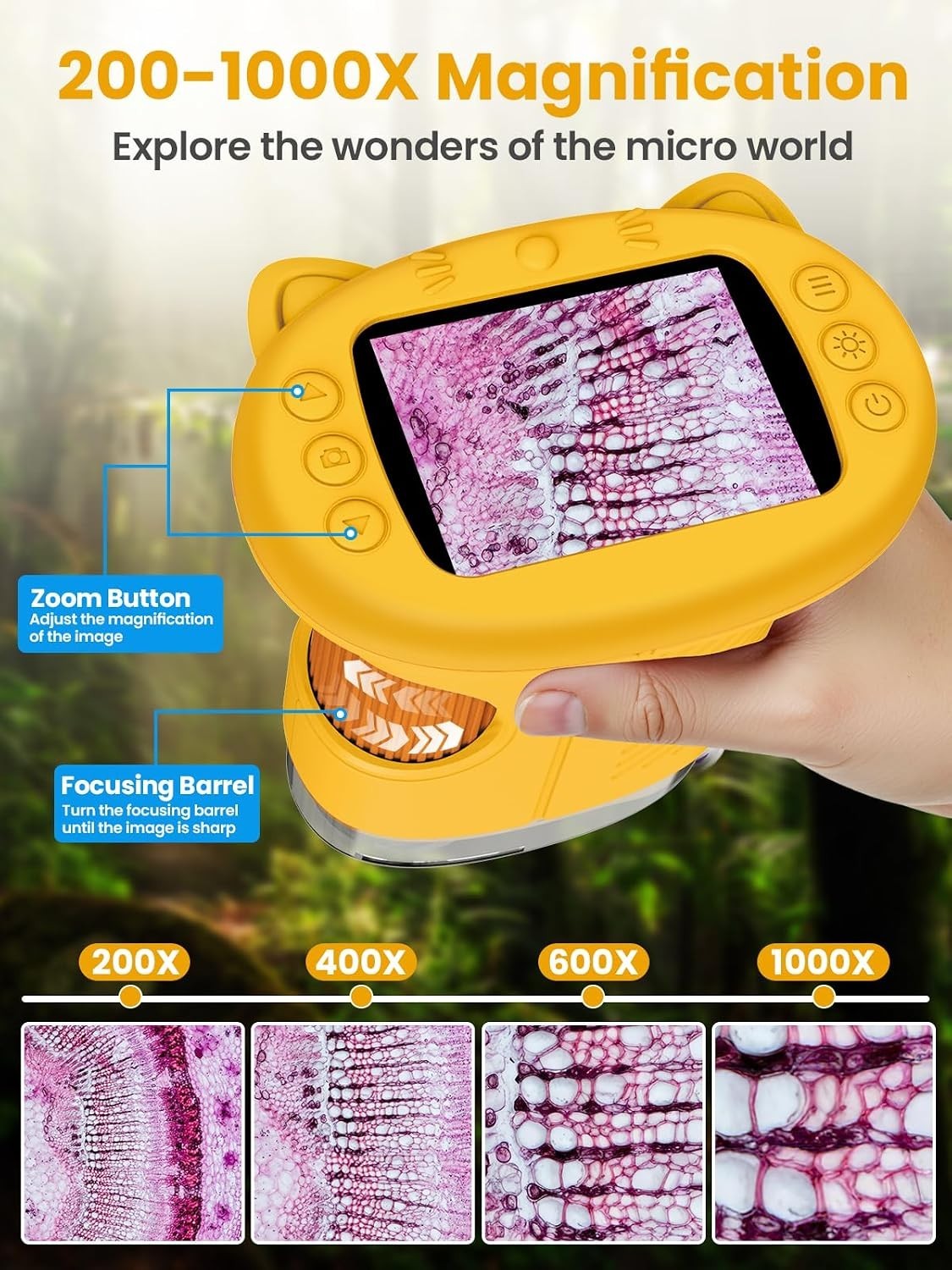 2.4-Inch Kids Digital Microscope with 1000X Magnification - Educational Yello...