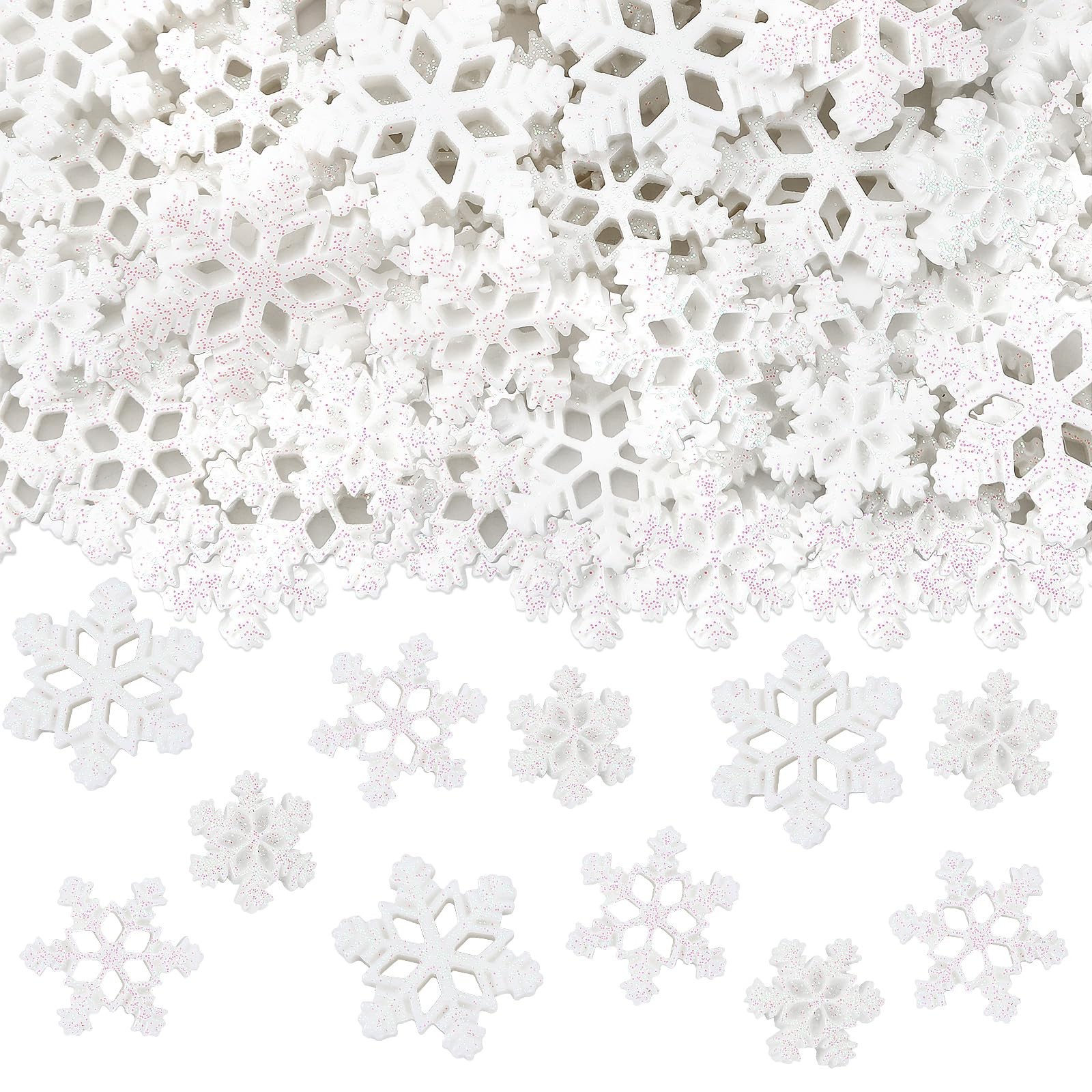 90Pcs Resin Mini Snowflake for Crafts White Glitter Ornaments 3 Sizes