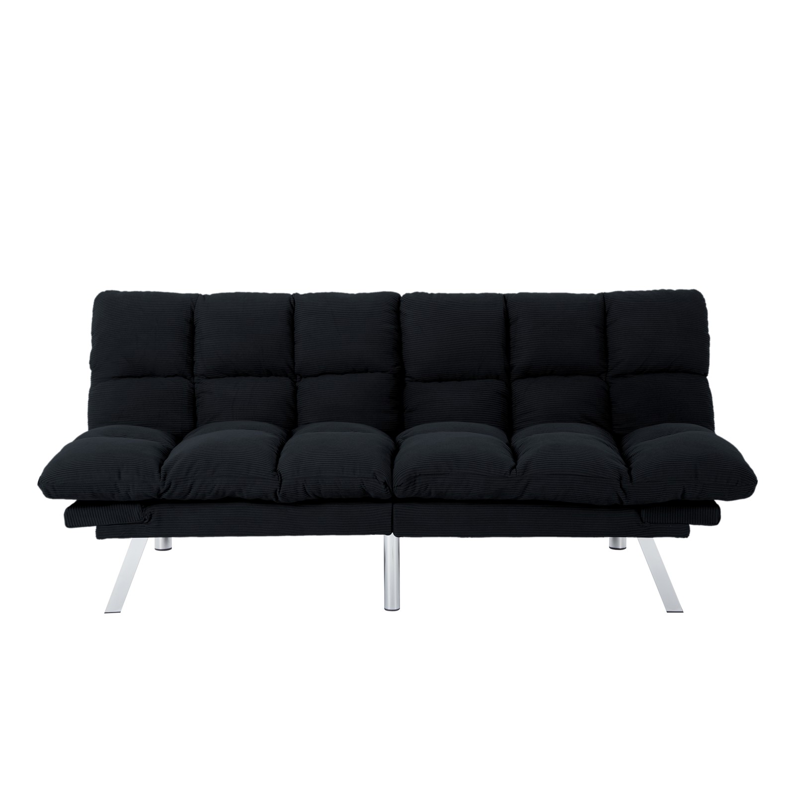 67.3" Corduroy Futon Sofa Bed Twin Sleeper Adjustable Split Back Armrests Black