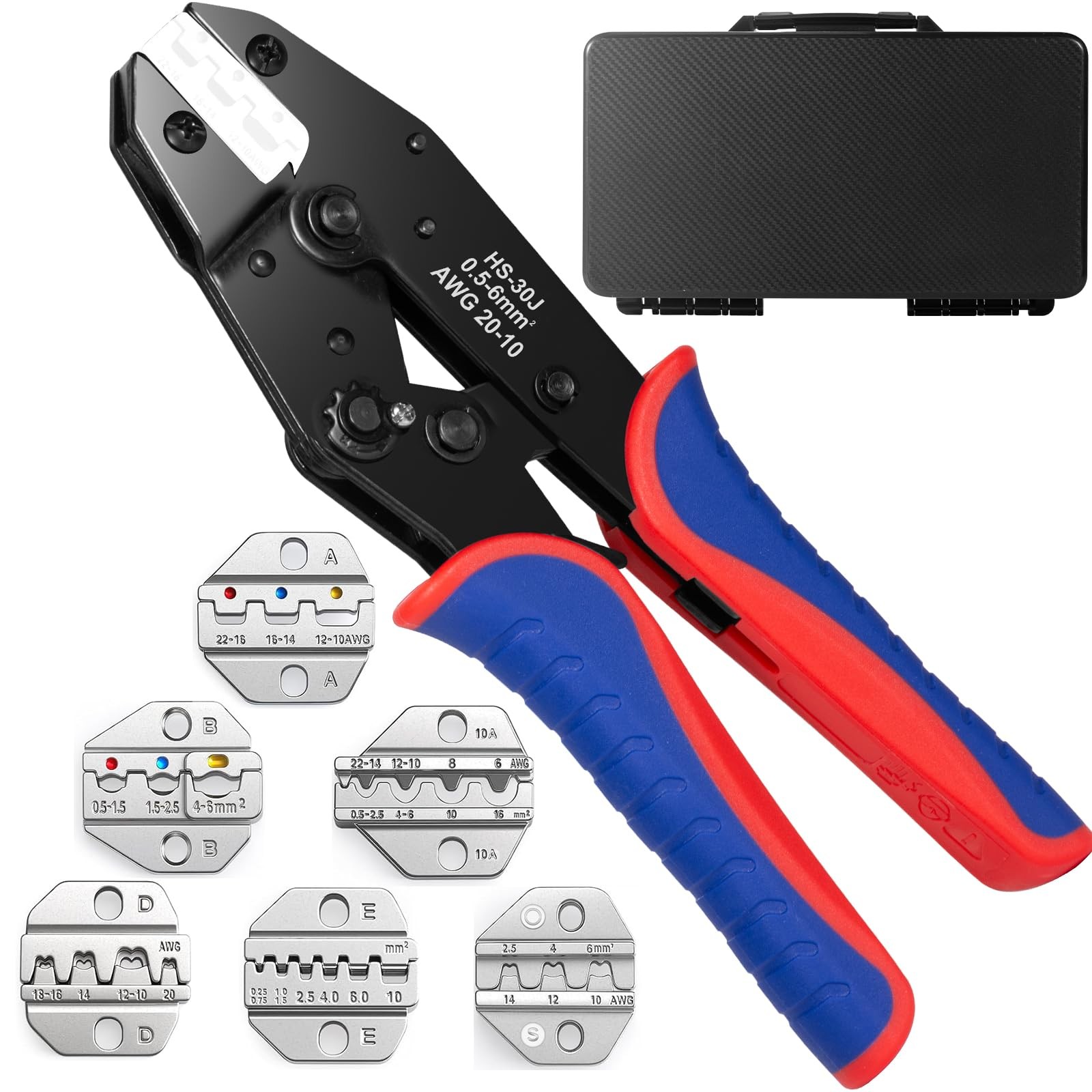 6 PCS Crimping Tool Set Ratchet Wire Heat Shrink Lugs Solar Connectors