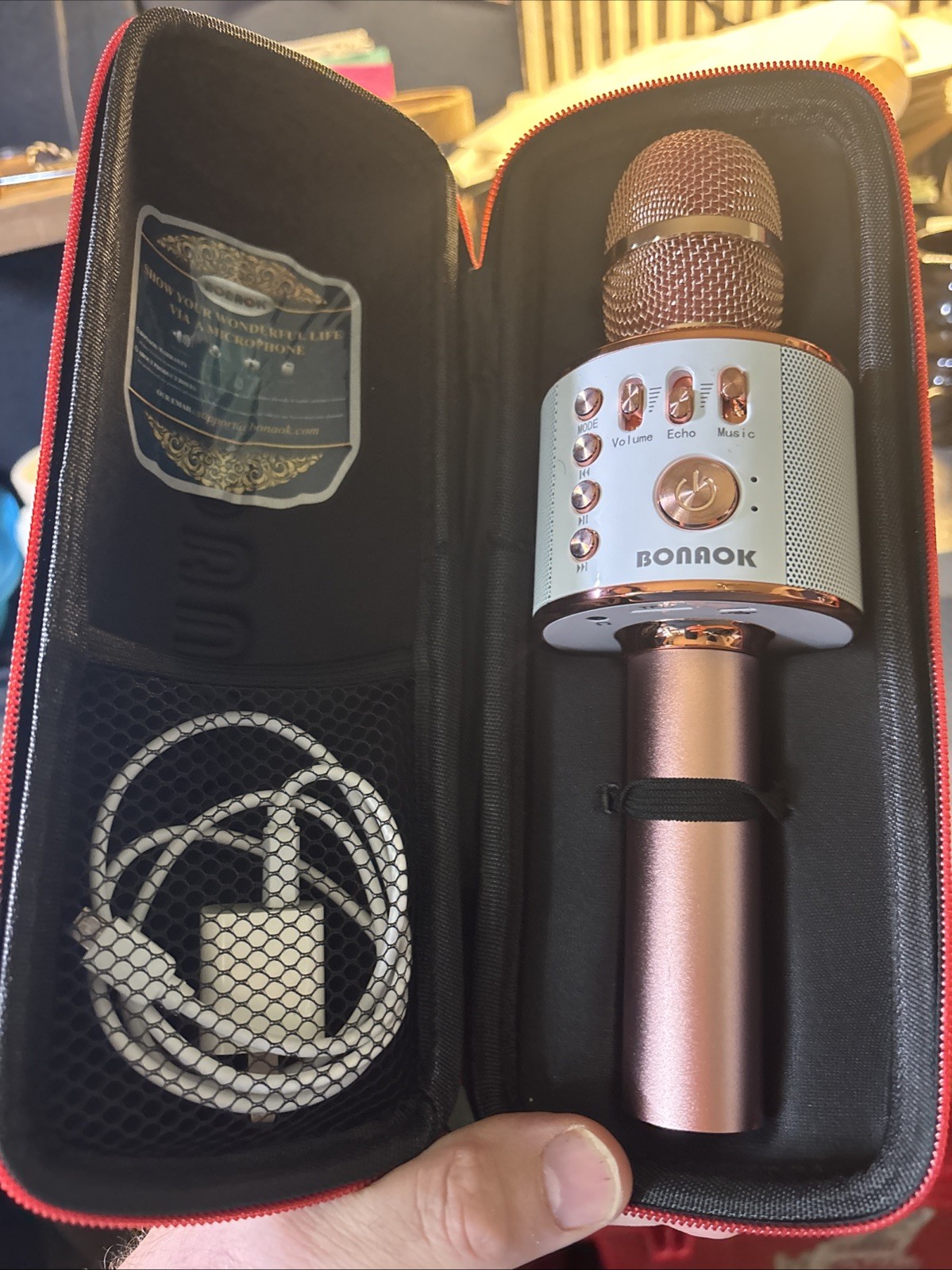 Bonaok Pink Karaoke Portable Wireless Microphone Needs Batteries