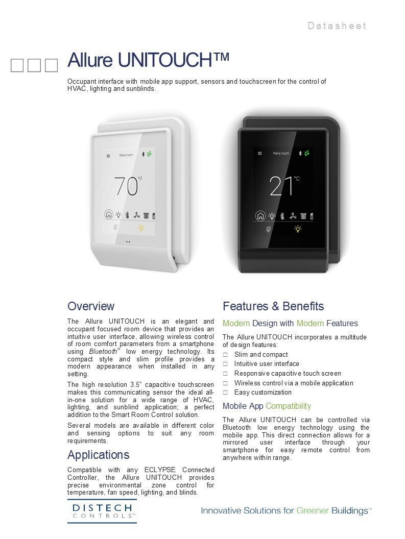 Distech Controls Allure UNITOUCH-W PDIDI-UNITW-00 Bluetooth Room Device NEW