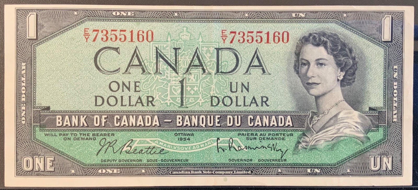 1954 CANADA PAPER MONEY - ONE DOLLAR BANKNOTE!