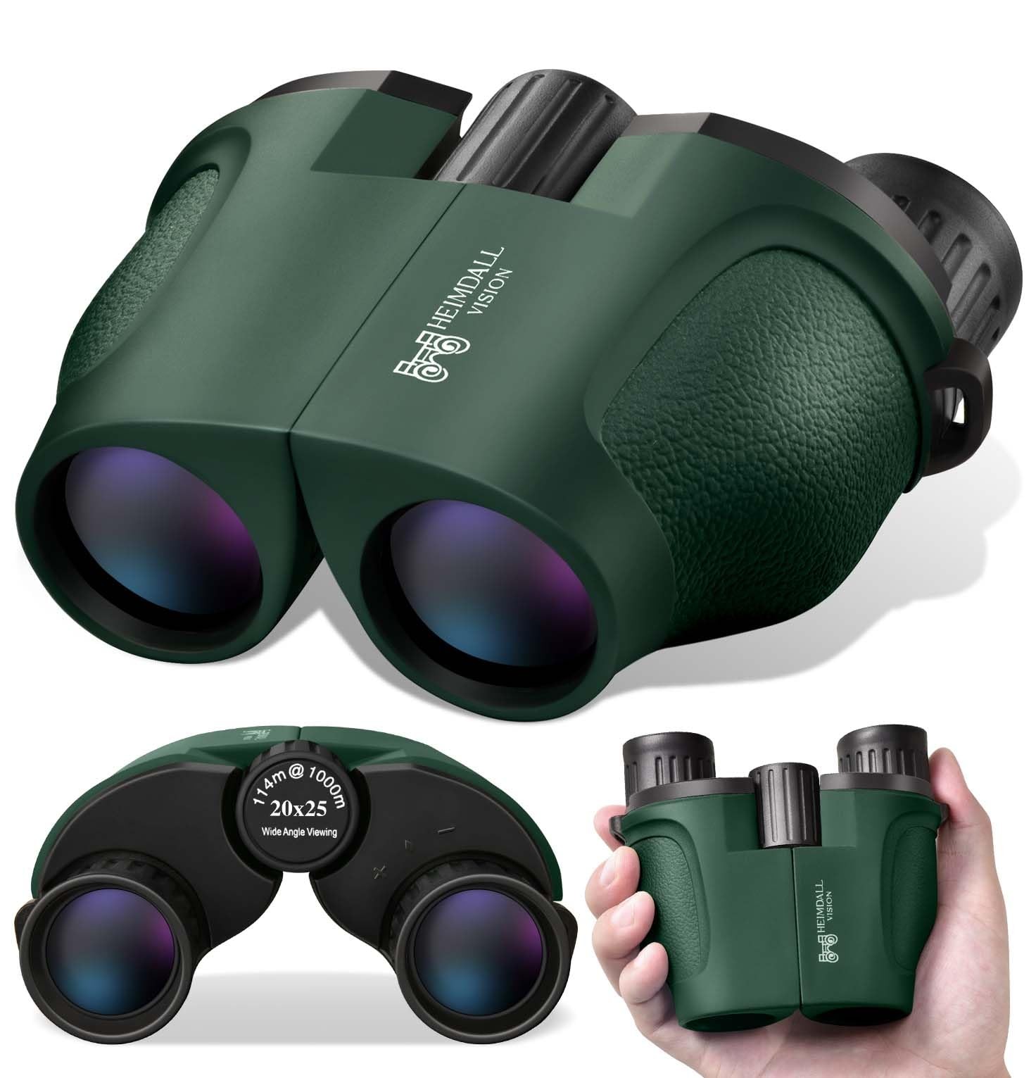 Small Compact Binoculars Adults Kids - 20x25 Mini Pocket Compact, Green