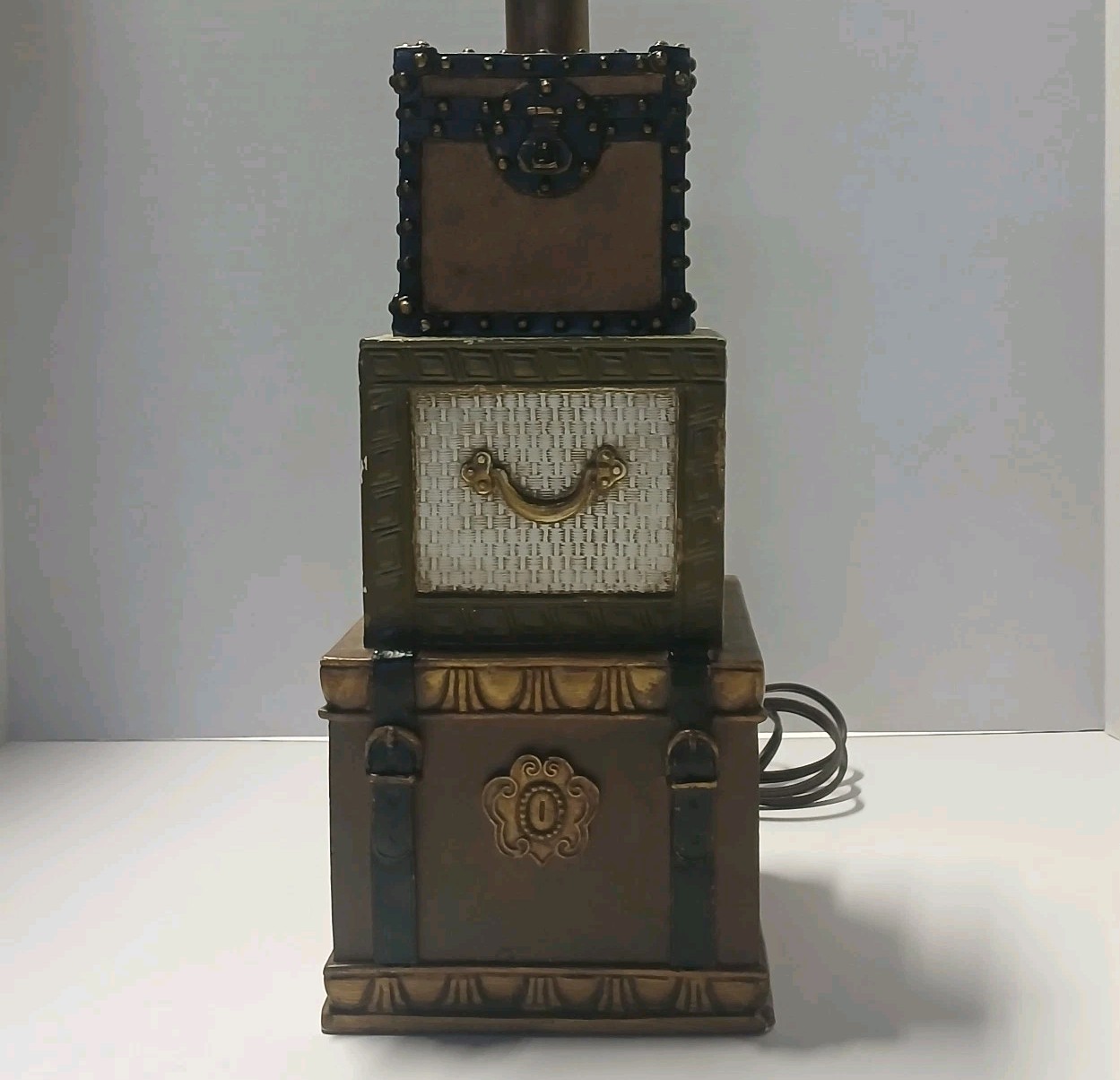 Vintage Graduated Stacked Suitcases, Accent Lamp, Polyresin, No Lampshade