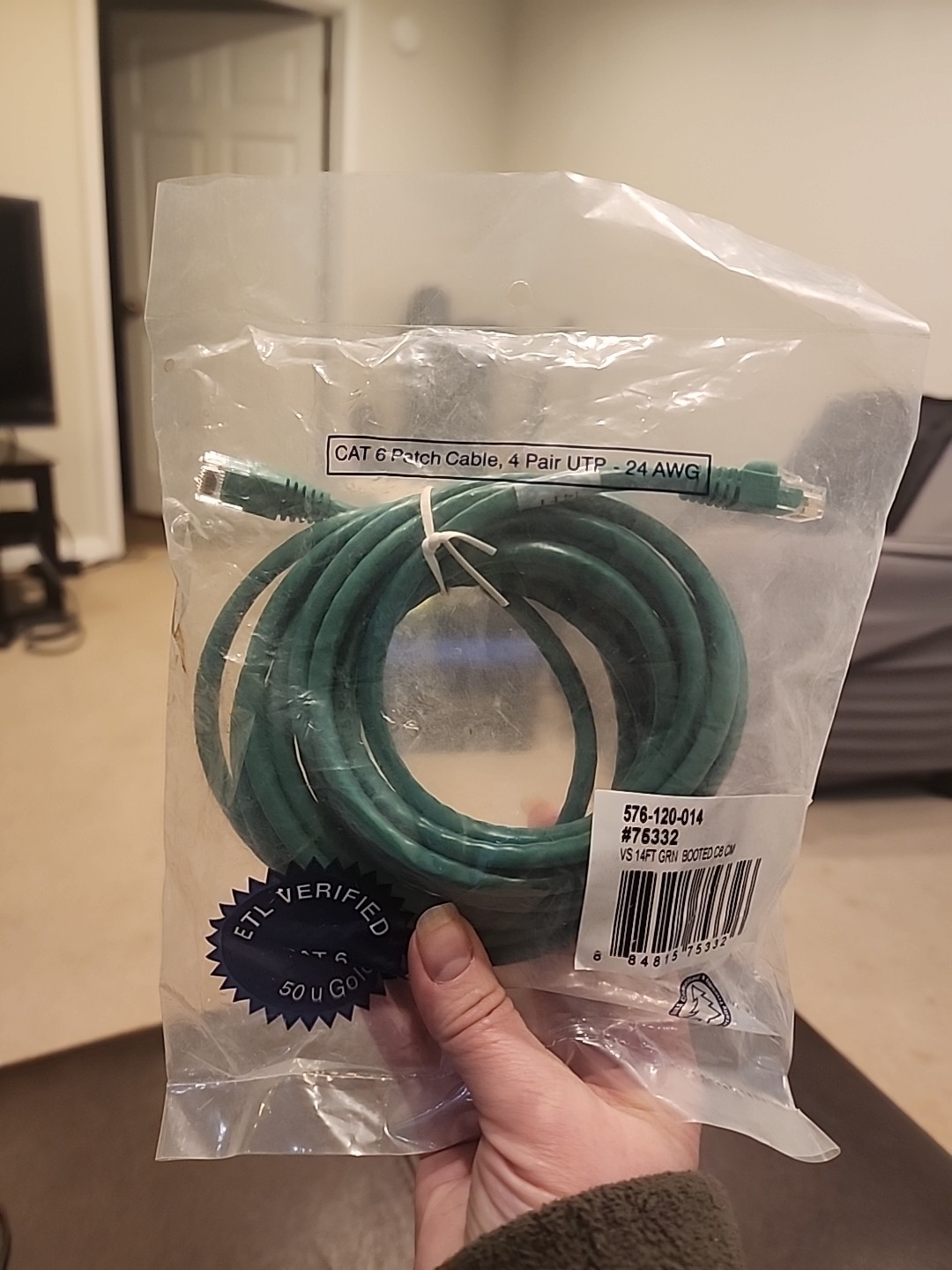 CAT6 ETHERNET PATCH CABLE 14 FEET, 50u Gold, 576-120-014