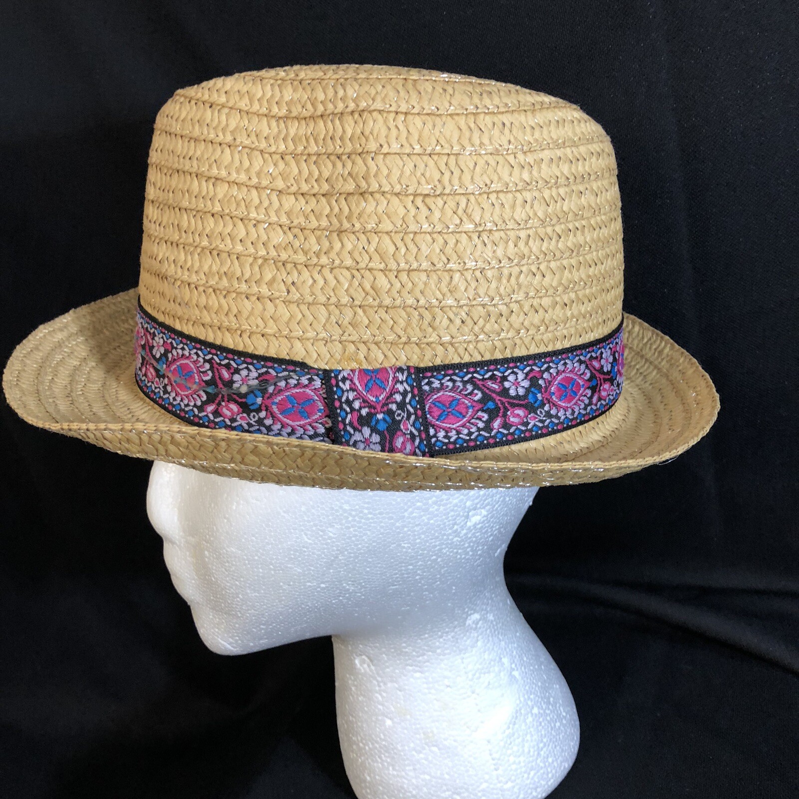 Boho Natural & Pink Tribal Ribbon Straw Fedora Men's or Women's Brand New @ 21