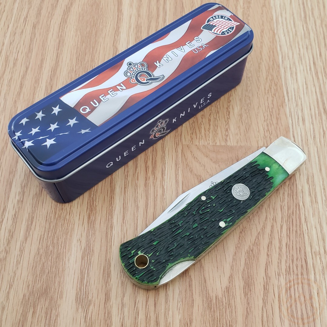 Queen Lockback Folding Knife 1095 Carbon Steel Clip Point Blade Bone Handle