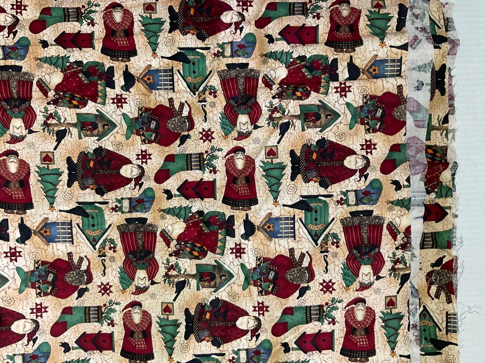 Fabric Debbie Mumm vintage Christmas  santa folk fabric 2 yards old world vintag