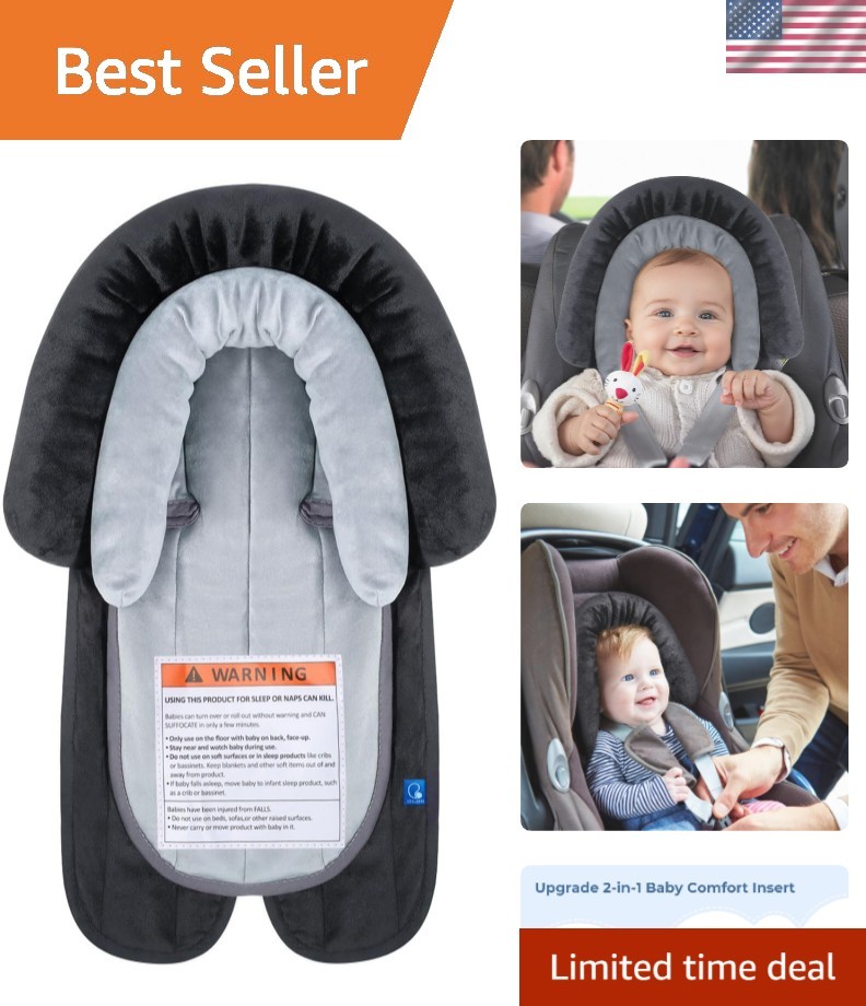 Breathable Memory Foam Baby Car Seat Insert - Black Stroller Cushion for Infants