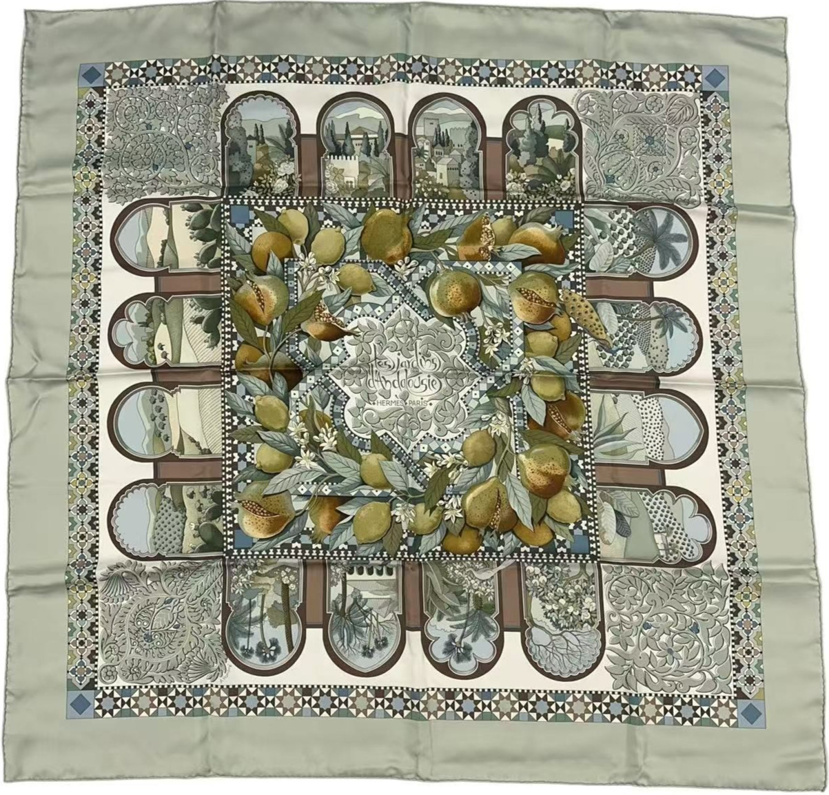 HERMES Scarf Carre 90 Les Jardins d’ Andalousie 100% Silk Women's Made in France