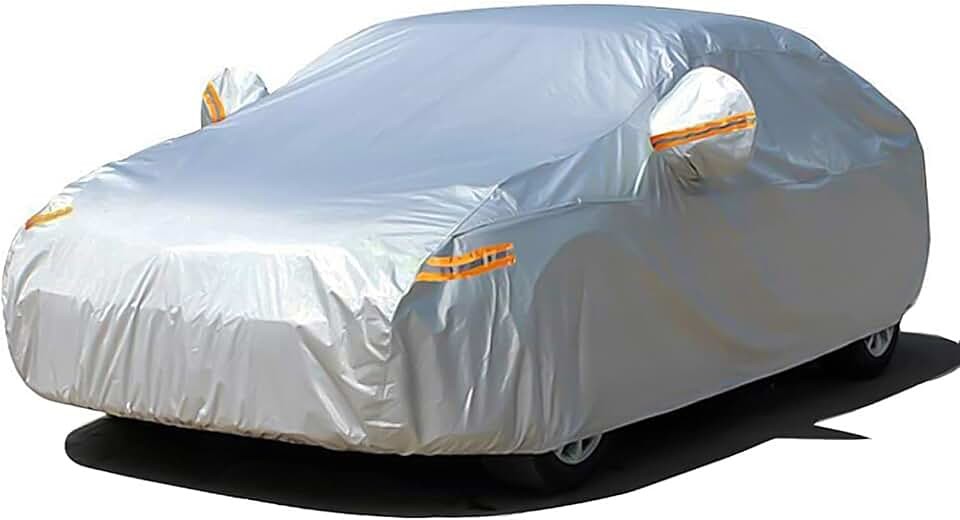 SEAZEN Car Cover with Zipper, 2 Layer Full Car Covers Waterproof/UV