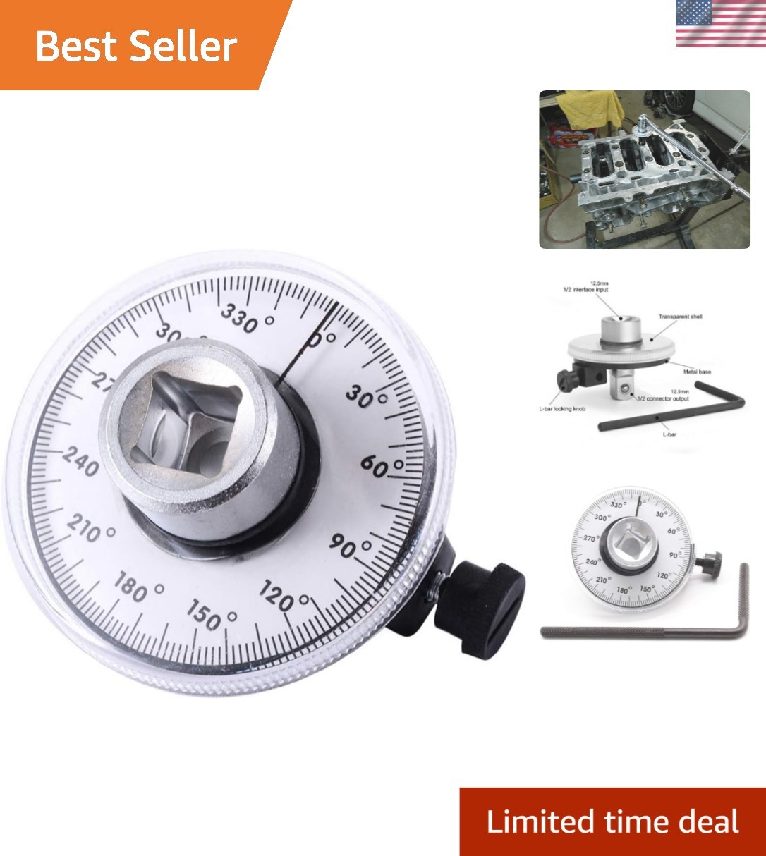 360° Adjustable Torque Wrench Angle Gauge for Mechanics - Lightweight