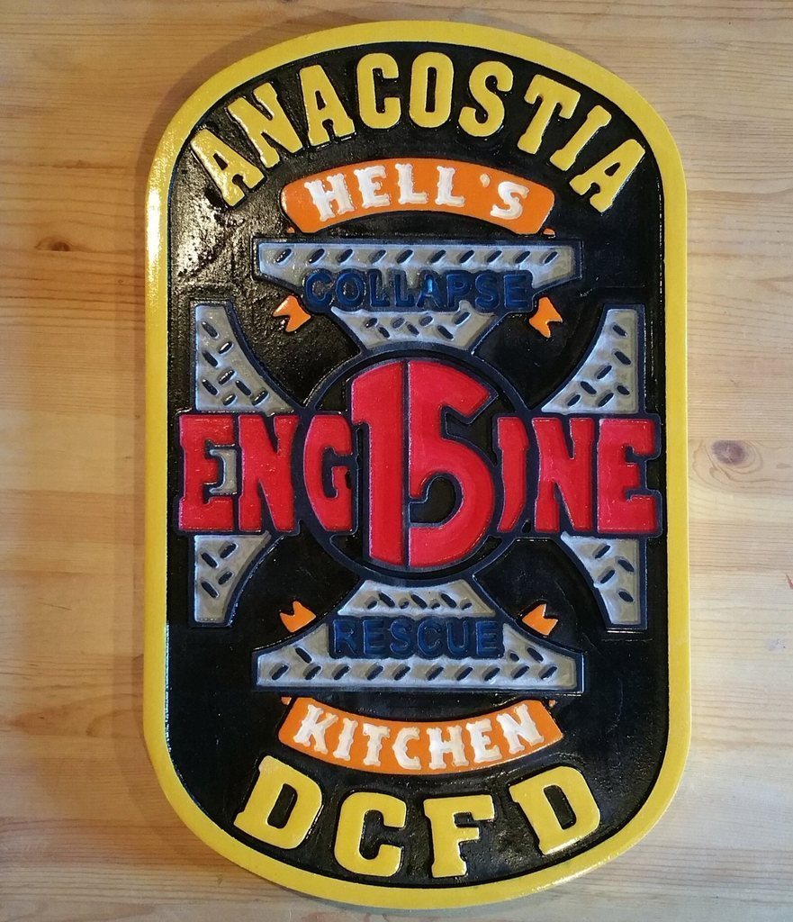Fire Department DC Anacostia Engine 15 3D routed wood patch plaque Carved