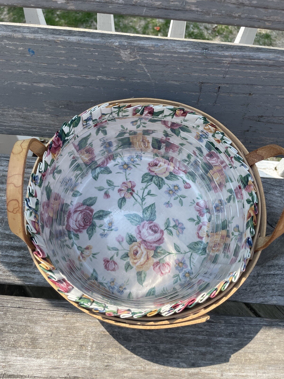 Vintage Longaberger Hand Woven Basket Leather Handles Liner Plastic Protector 😍