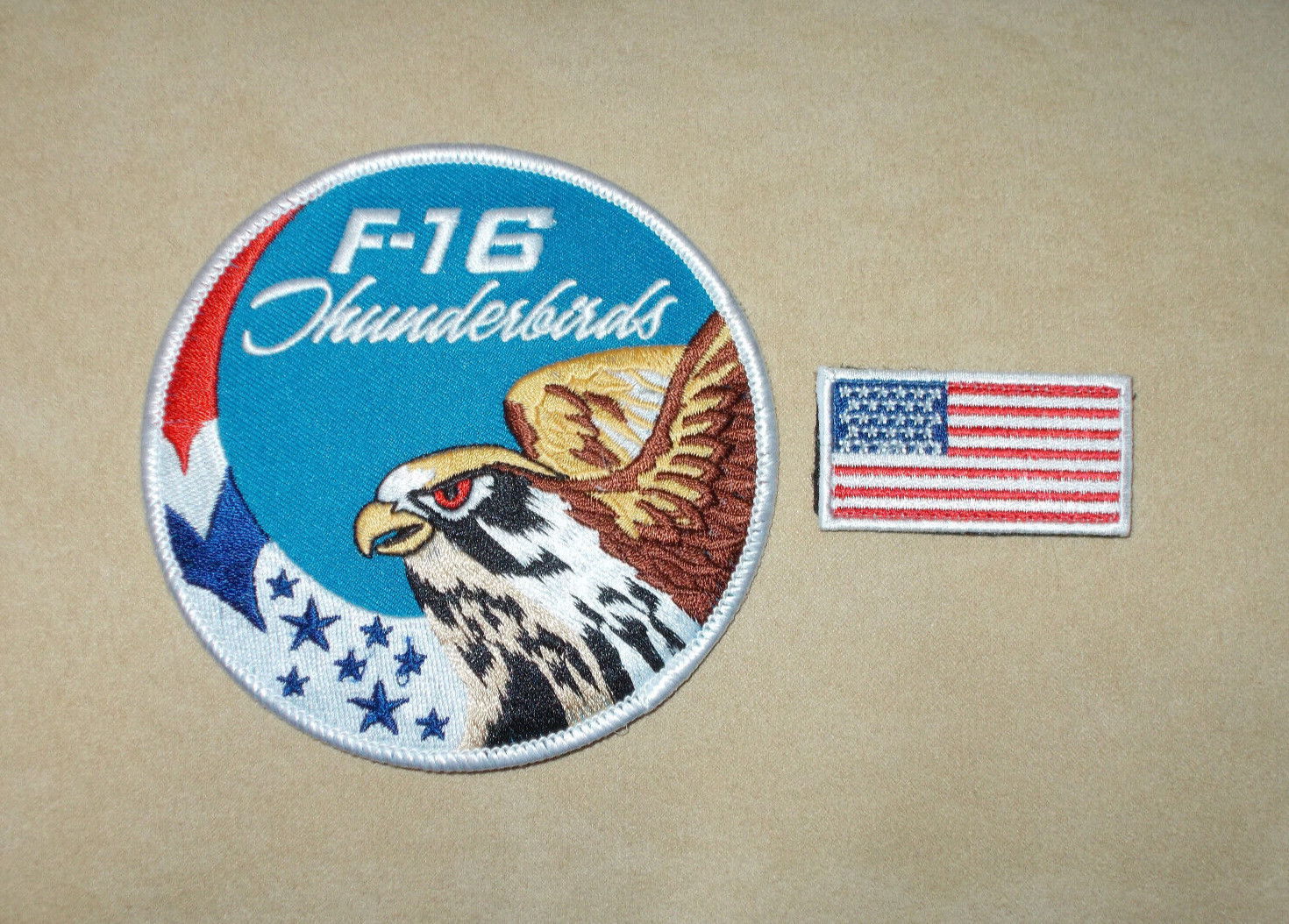 USAF AIR FORCE THUNDERBIRDS F-16 FIGHTING FALCON SWIRL PATCH & USA FLAG PPP SET