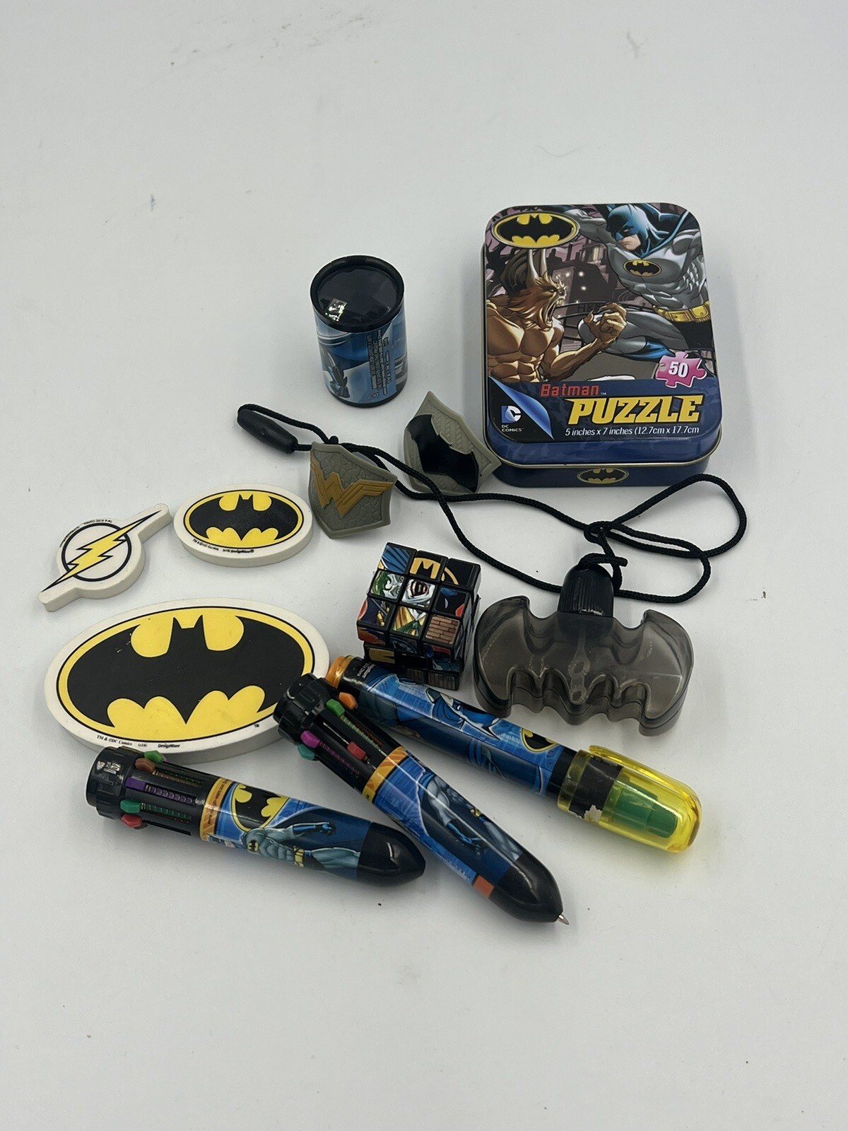 Vintage Batman DC Collectible Lot Eraser Puzzle Rings Nice Lot!