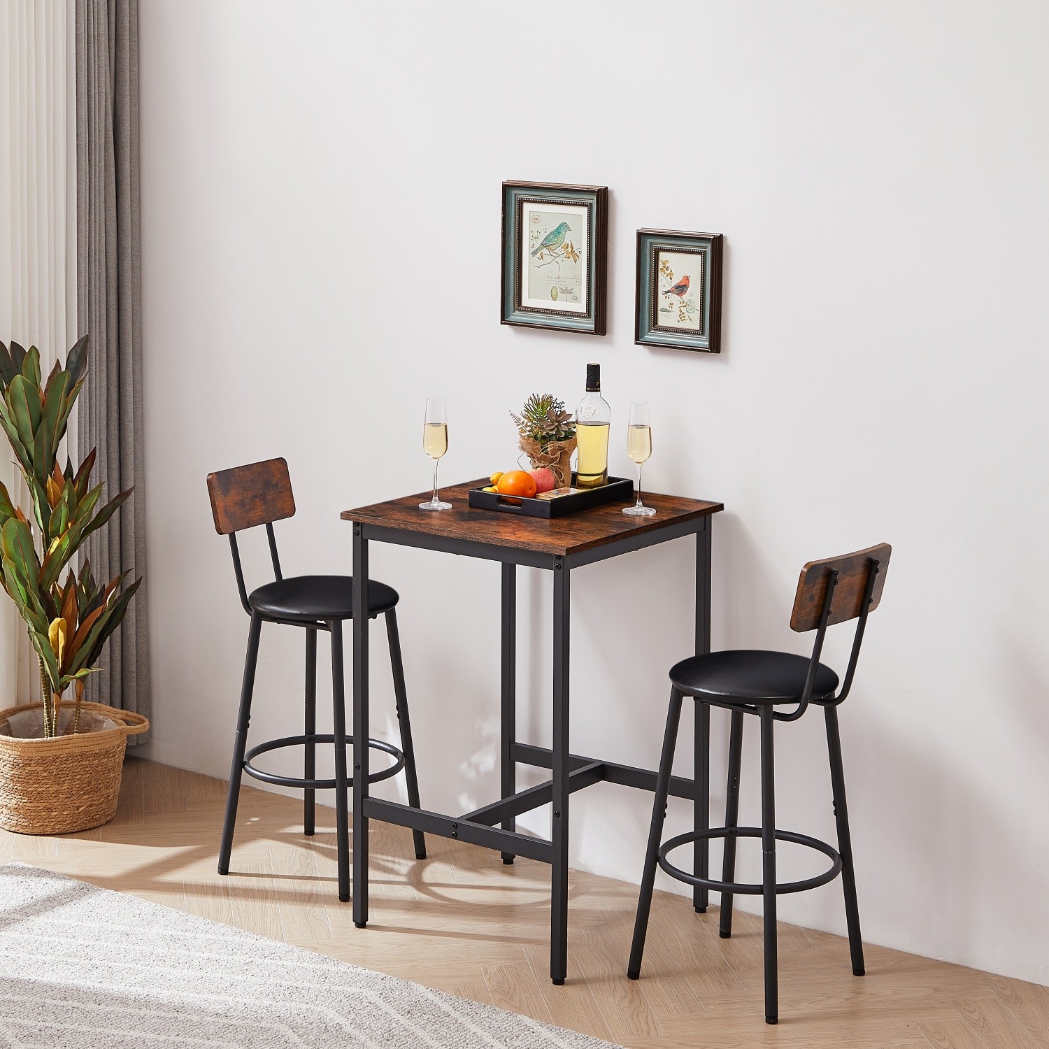 3 Piece Modern Bar Table Set Counter Height Dining Kitchen Table w/ 2 Bar Stools