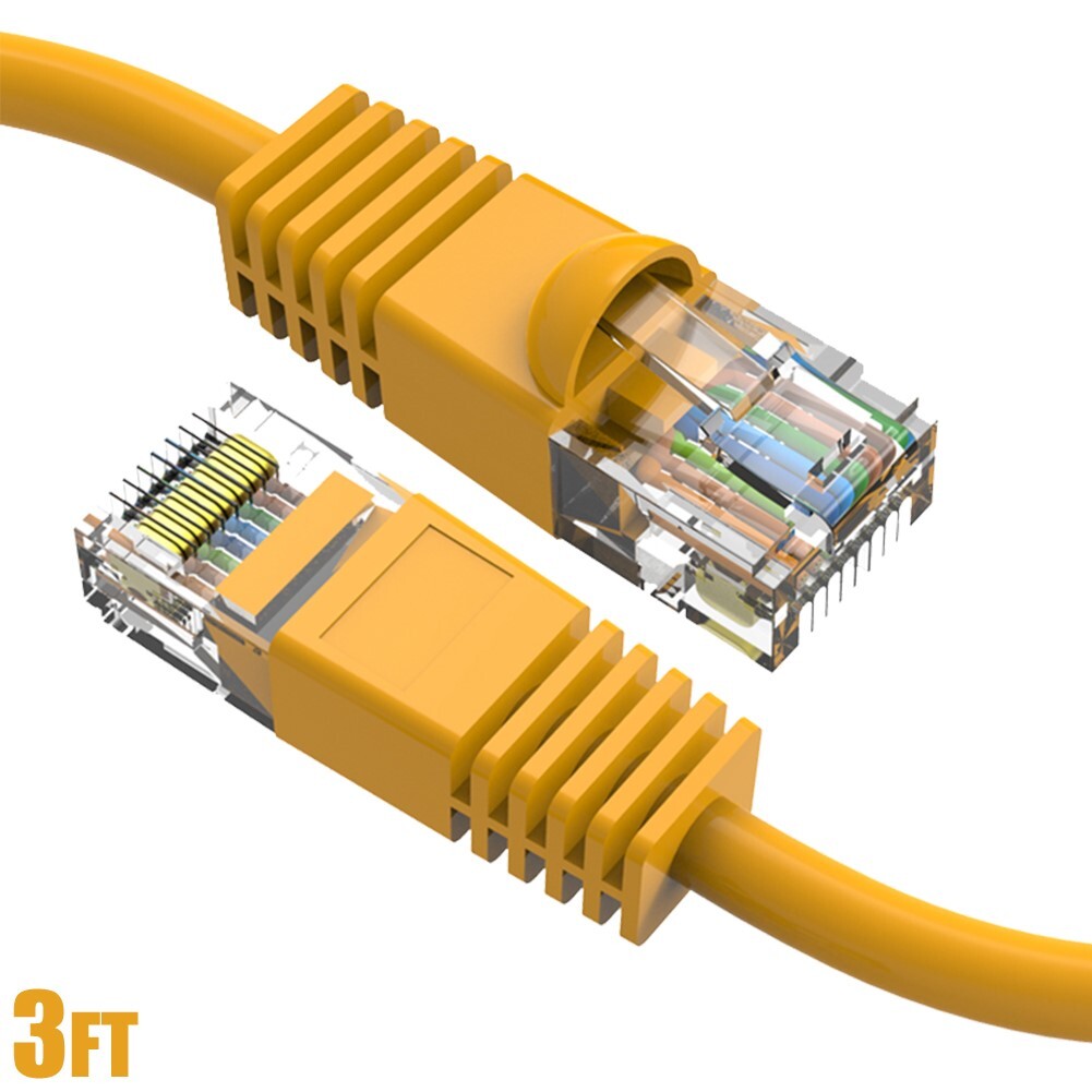 3FT Cat6 RJ45 Network LAN Ethernet UTP Patch Cable Gold 24AWG Copper Wire Yellow