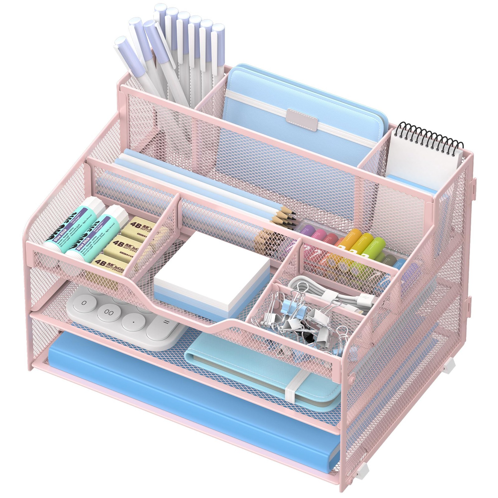 OrgMate 3 Tier Mesh Desk Organizer,Multi 12.7" x 9.1" x 8.6", 3 Tier-pink
