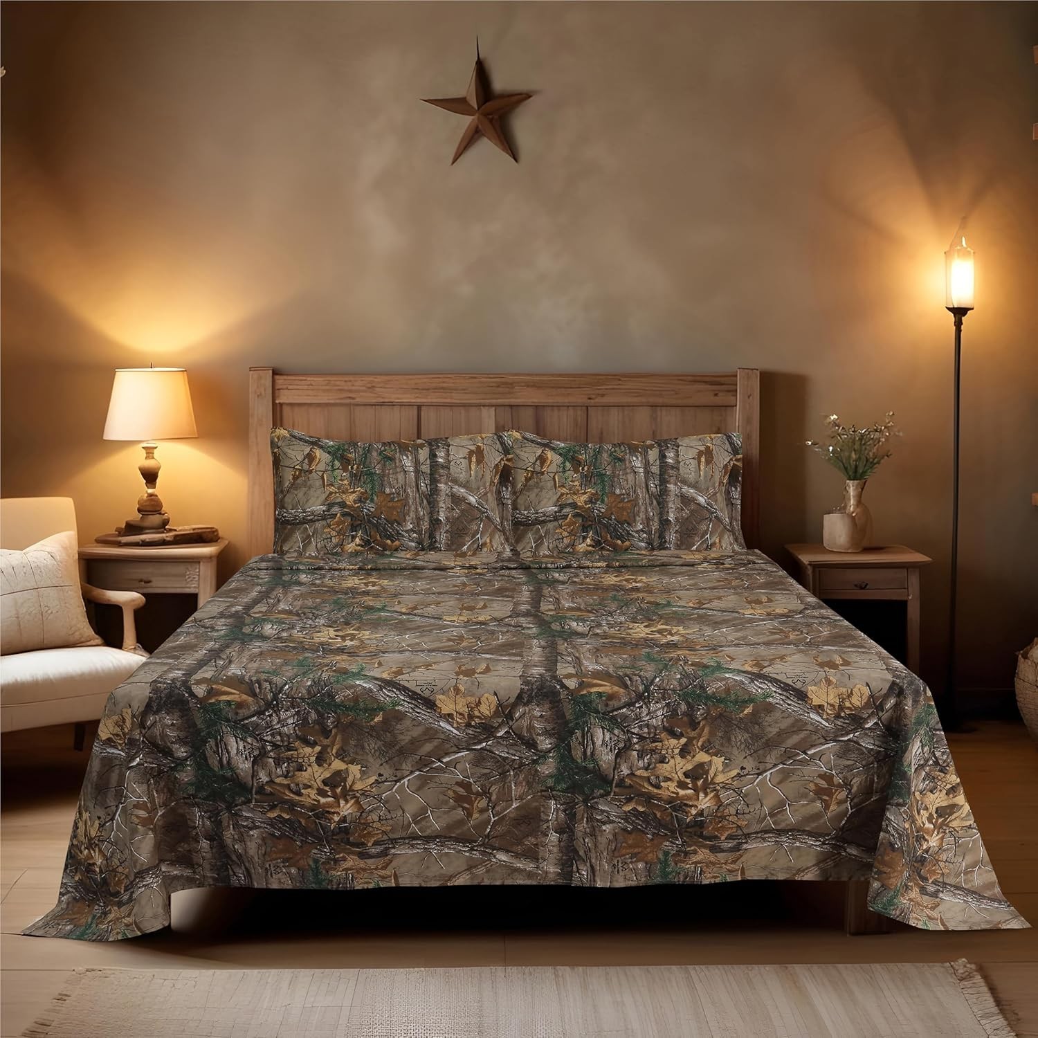 Realtree All Purpose Camo Bedding Queen Sheet Set 4 Piece Polycotton Rustic
