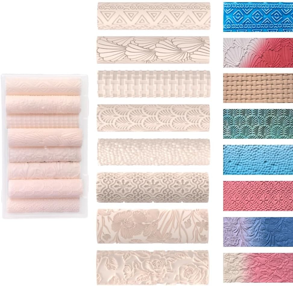 8 Pcs Polymer Clay Texture Roller, Texture Roller for Clay, 3.15 in x 0.79 in...