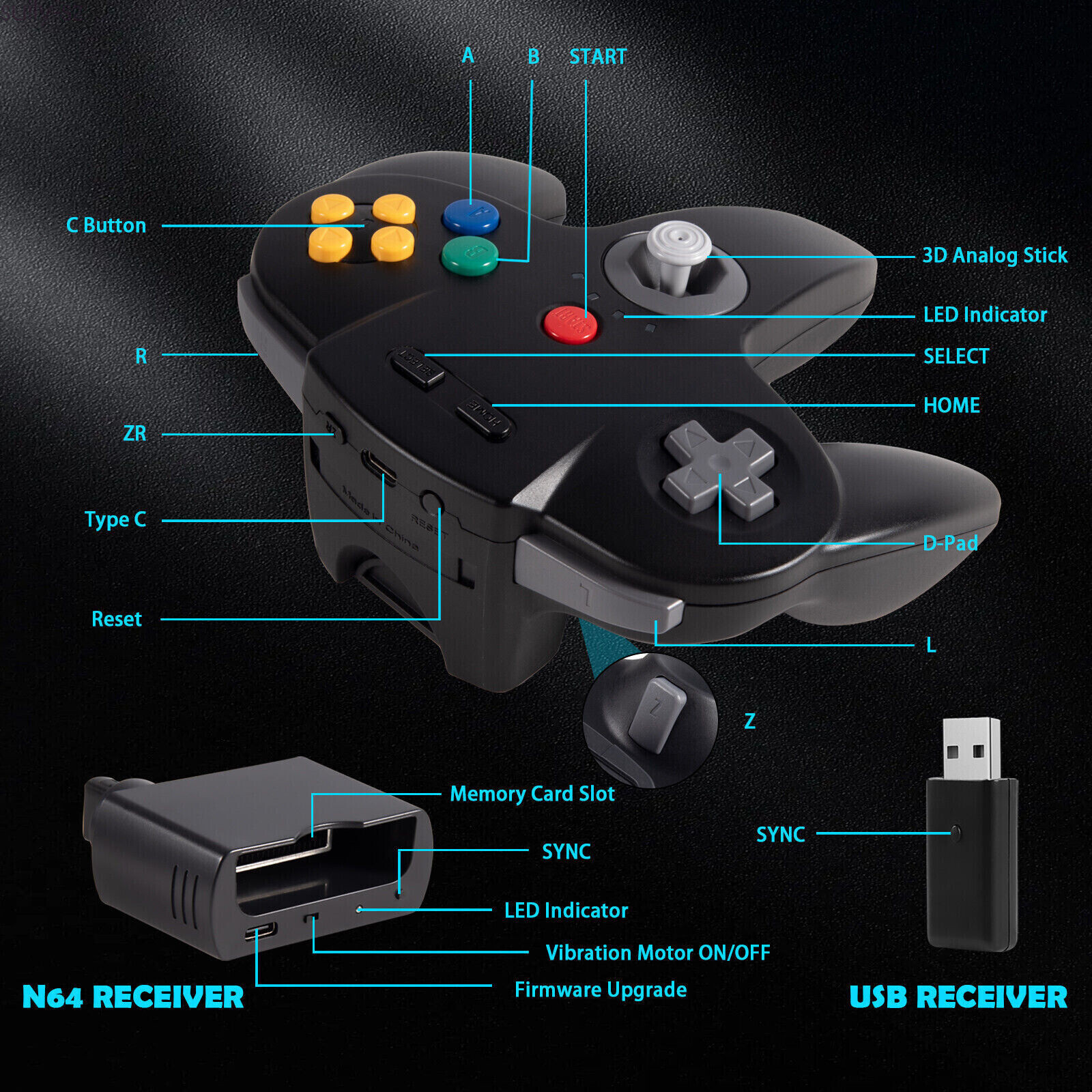 Wireless For N64 Game System/Switch PC Windows Mac Remote Game Pad Joystick