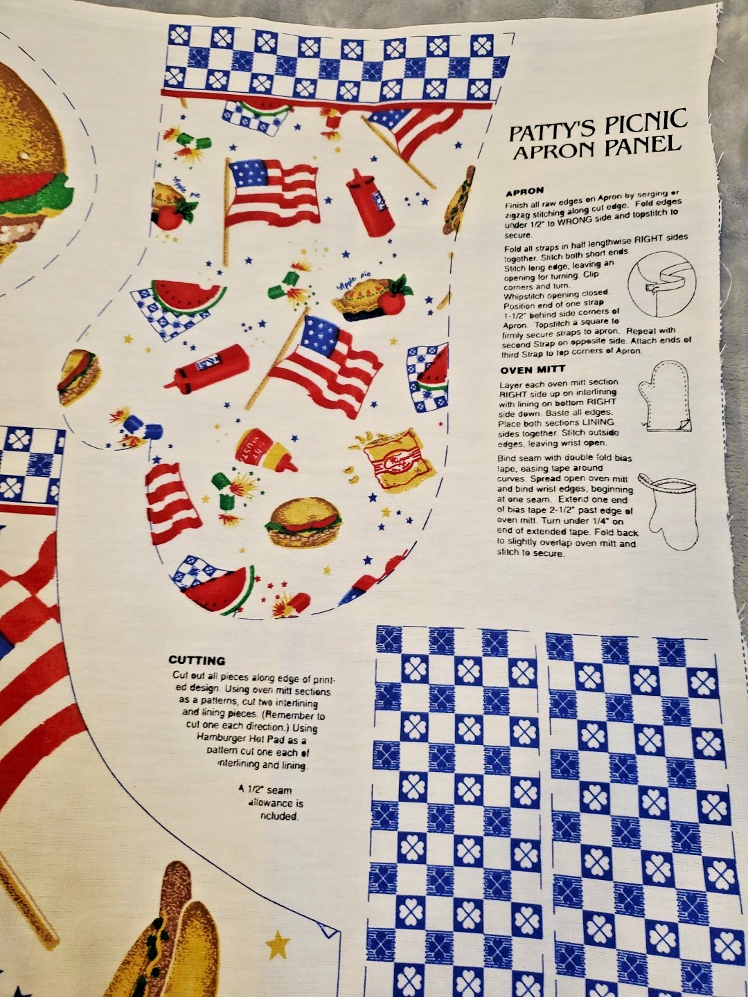 Vintage Daisy Kingdom Picnic Apron Hot Pad Cut and Sew Panel Cotton Fabric