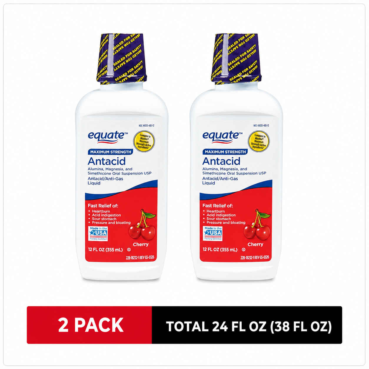 (2 pack) Equate Maximum Strength Antacid Liquid, Cherry, 12 fl. Oz