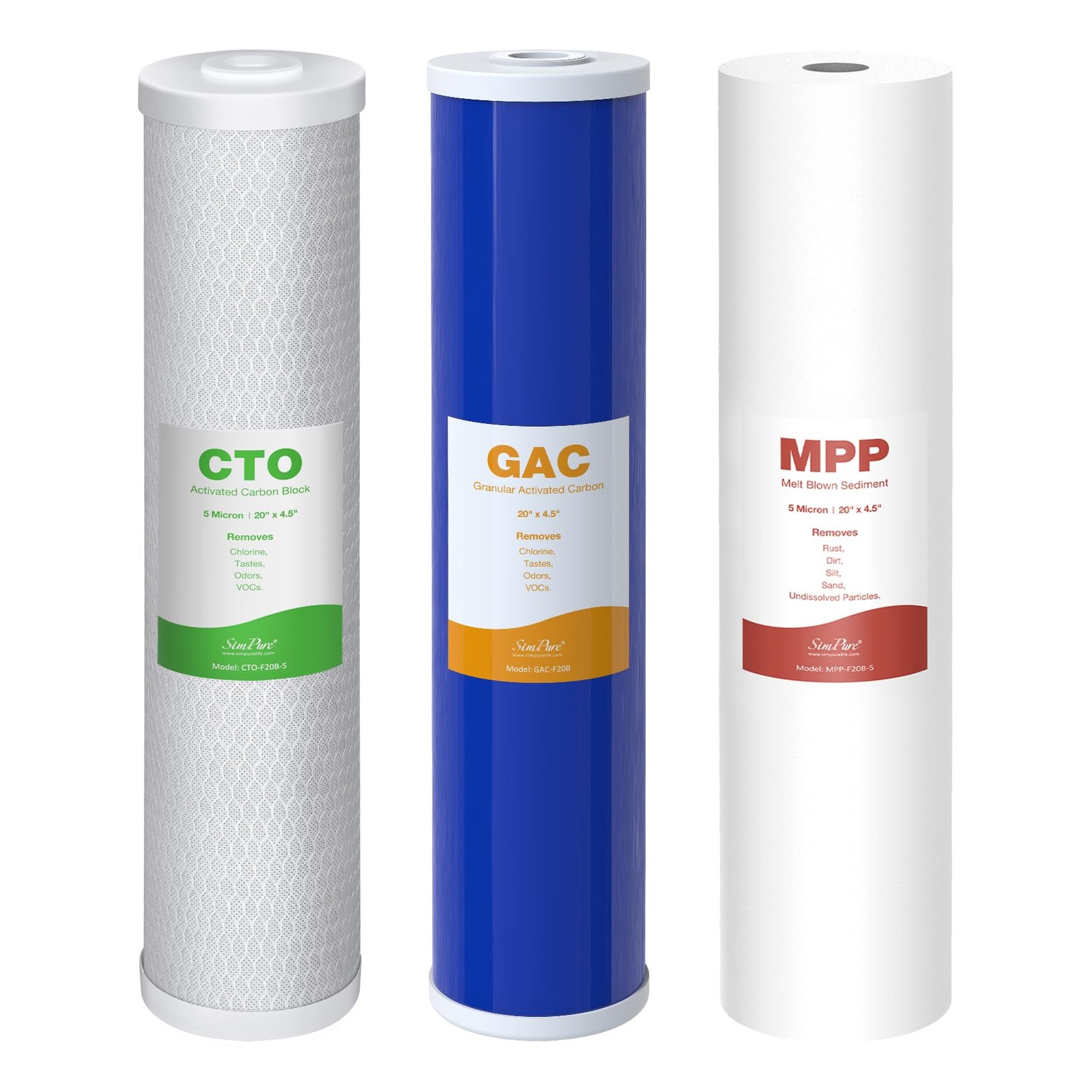 Filter House Water Cartridges 5 Micron 20 x 4.5 MPP+GAC+CTO-F20B Whole DB20P-3
