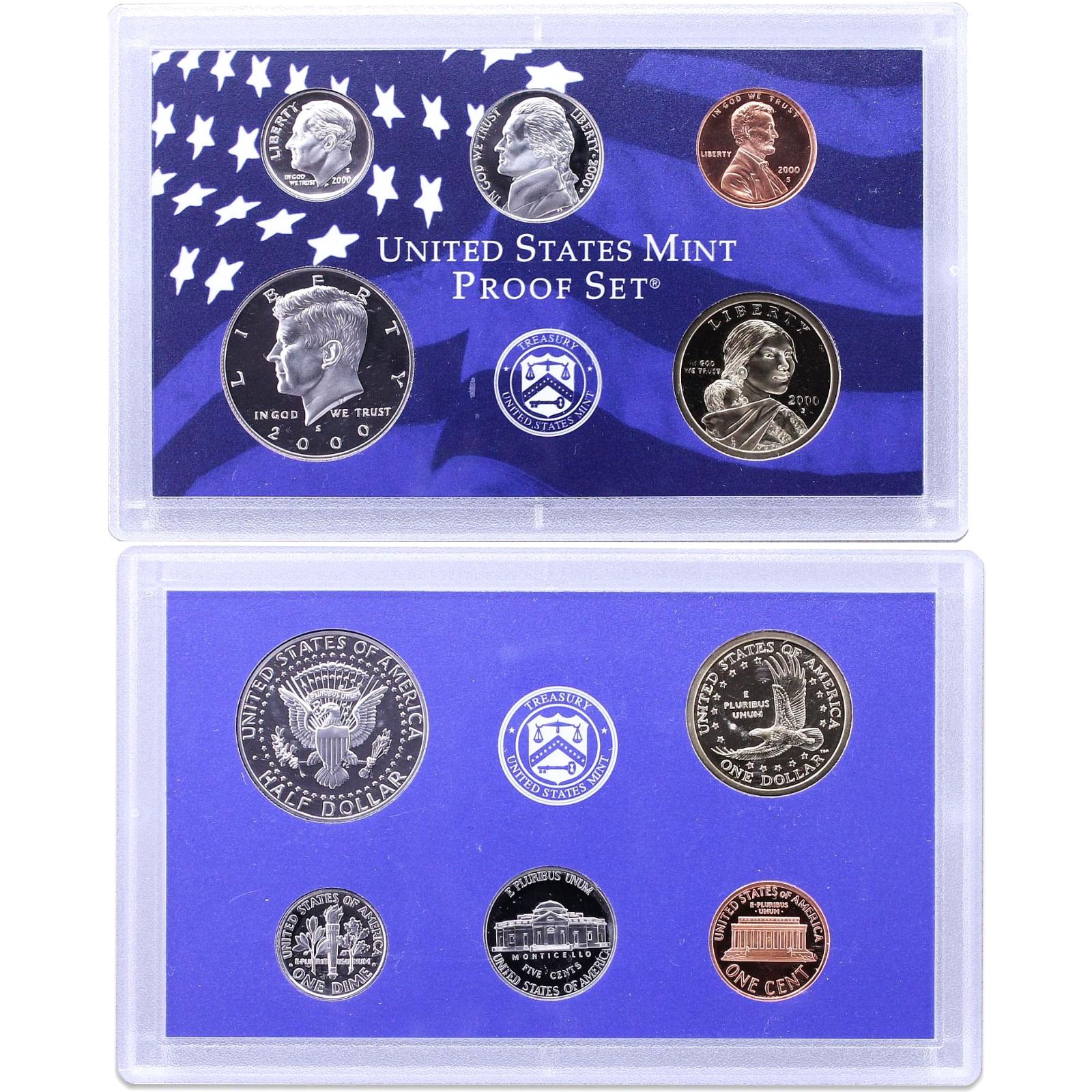 2000 S Partial Proof Set Kennedy Dime Nickel Cent Dollar CN-Clad US Mint 5 Coins