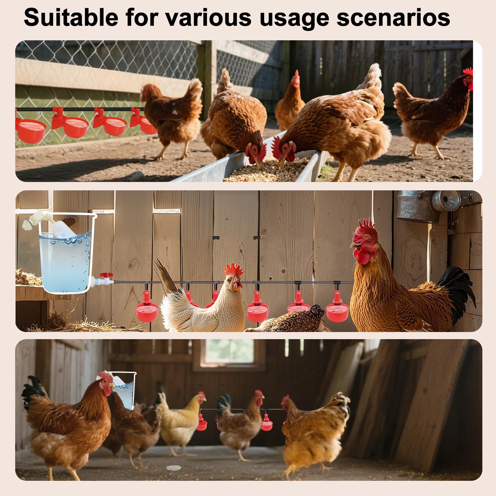 Automatic Chicken Watering System with 8 Cups, 6m Hose, Float Valve - Includes