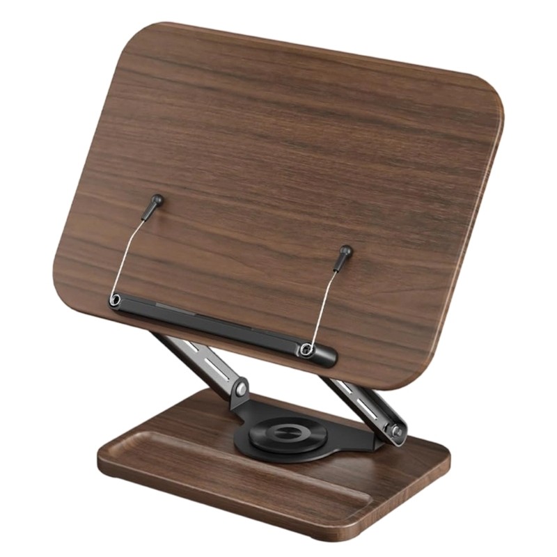 Heavy Duty Adjustable Reading Stand with 360 Rotation Storage Tray Walnuts