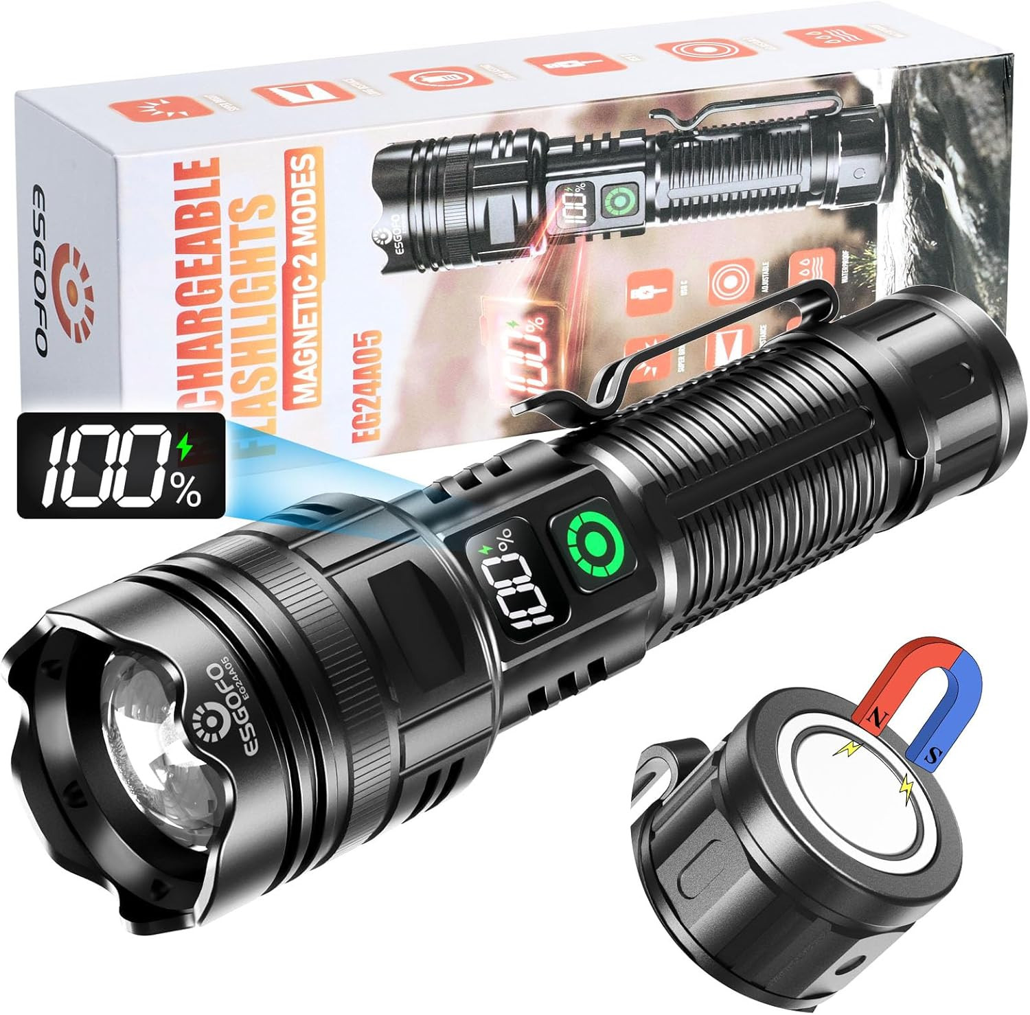 USB C Rechargeable Flashlights High Lumens 100000 2 Modes High/Low | Super Brigh