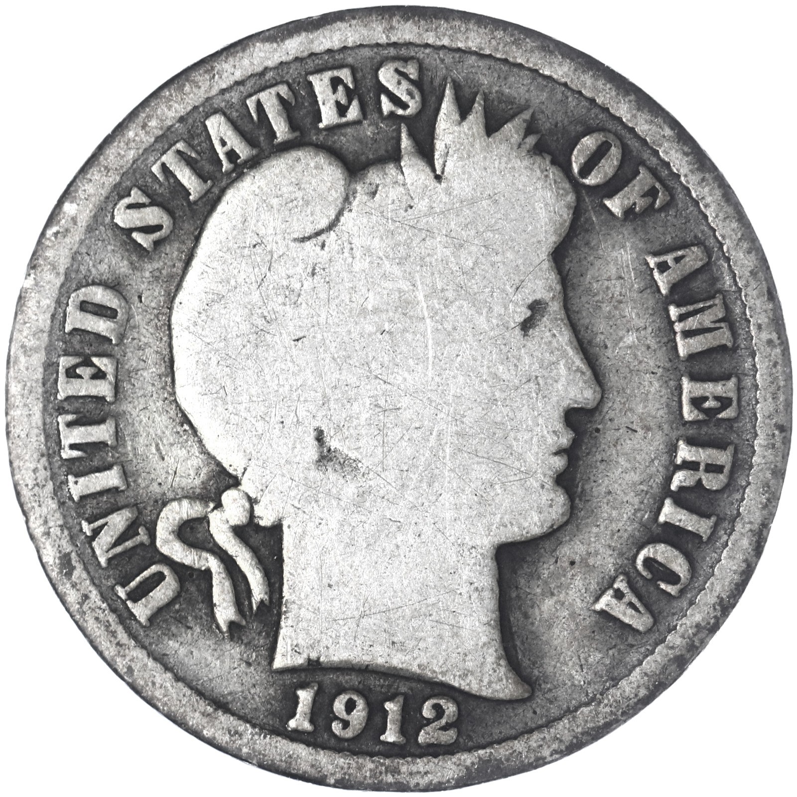 1912 D Barber Dime 90% Silver About Good AG