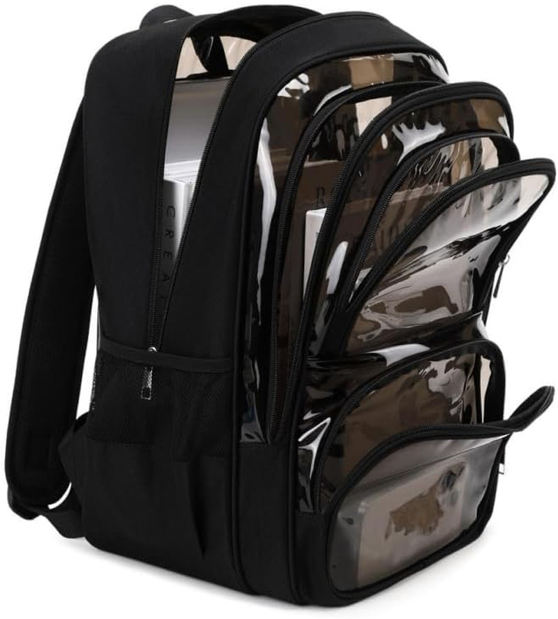 Large Heavy-Duty Clear Backpack with Multiple Compartments, Transparent Bookbag