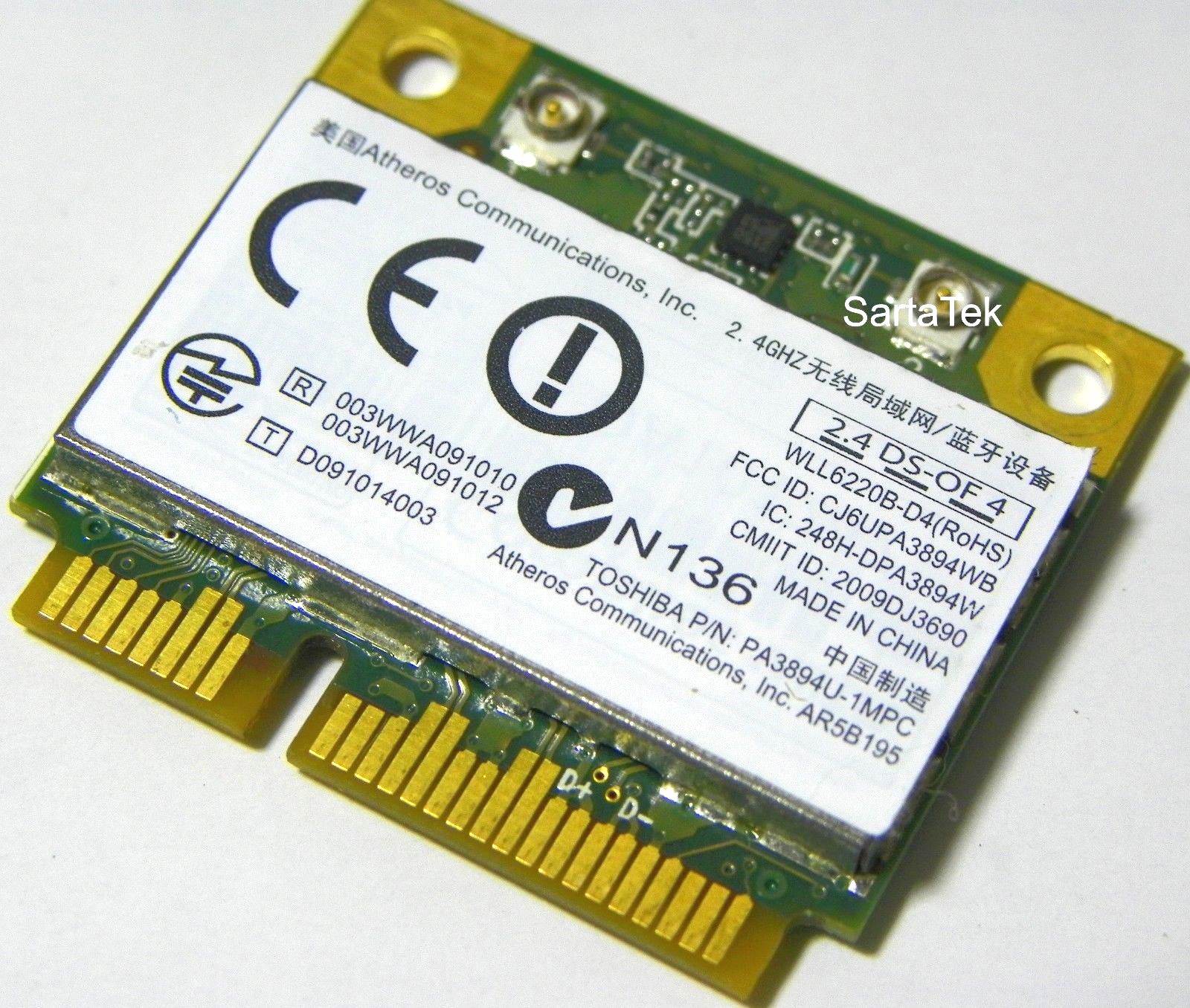 Atheros AR5B195 802.11n Wireless BT PCIe Toshiba WLL6220B-d4 G86C0005G310