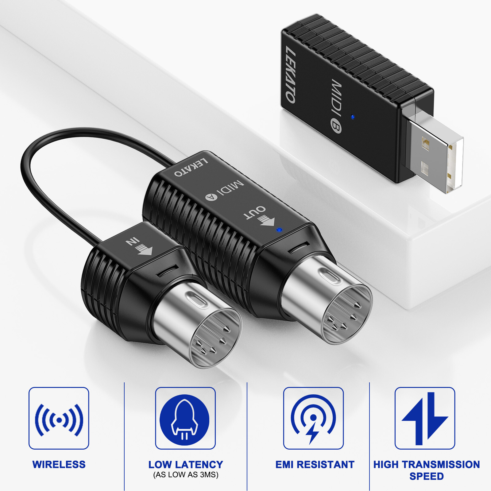 LEKATO Wireless MIDI Adapter bluetooth 5 PIN USB MIDI Interface Low Latency