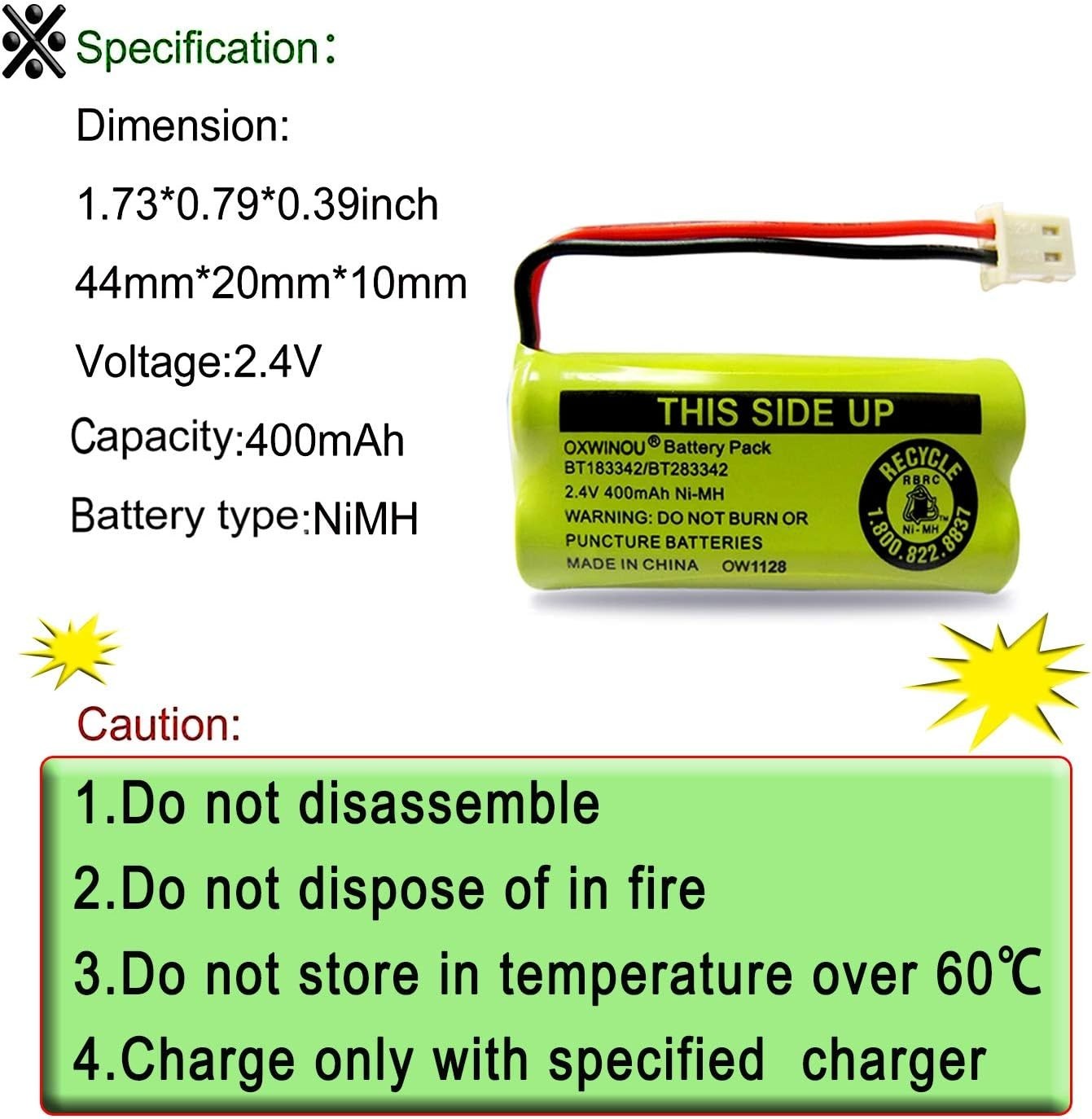 2-Pack 2.4V Rechargeable NiMH Batteries for Enhanced Cordless Phone Performance