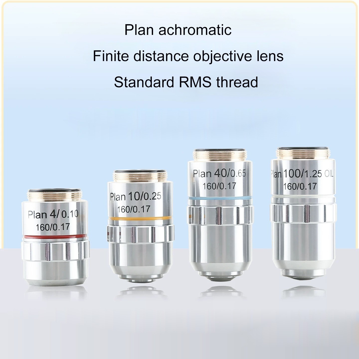 Finite Plane-Field Achromatic Objective Lens 4X-100X f Biological Microscope