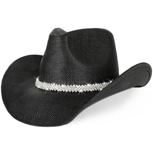 Cowboy Hat,Cowgirl Hat,Western Cowboy Hats for One Size Black-b